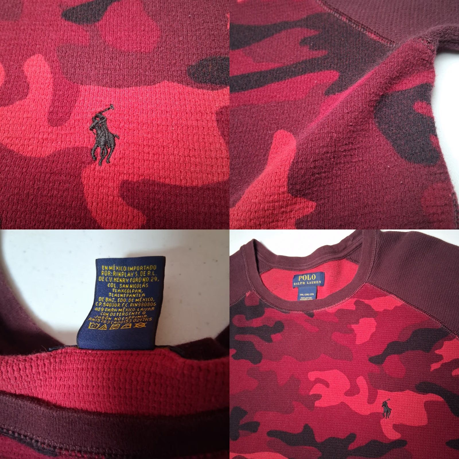 Polo Ralph Lauren Polo Ralph Lauren Thermal Shirt Men 2XL Camouflage Crew Neck Red Maroon Logo Long Sleeve T-Shirt Size US XXL / EU 58 / 5 - 8 Thumbnail