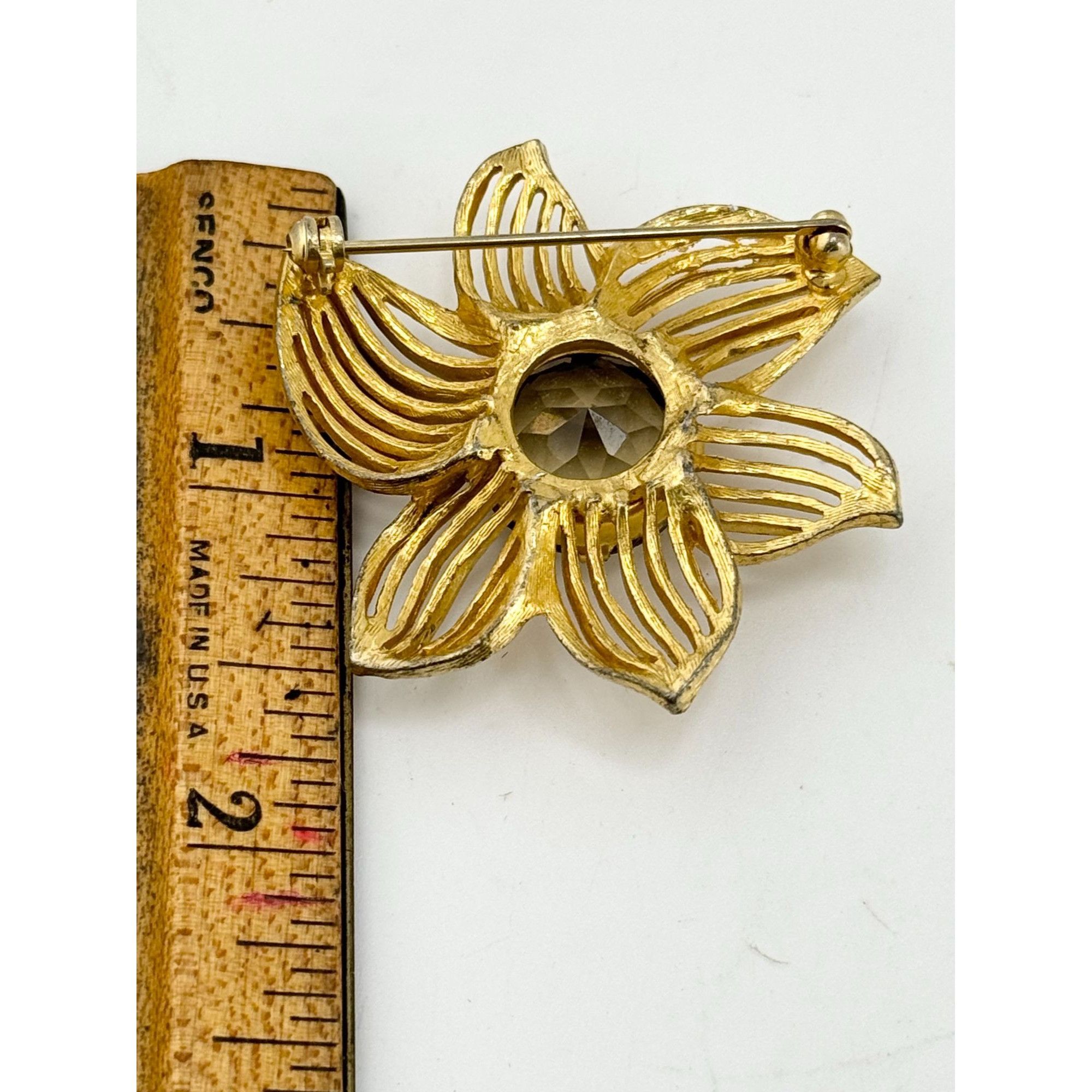 Vintage Vintage topaz glass rhinestone flower brooch pin Size ONE SIZE - 4 Thumbnail