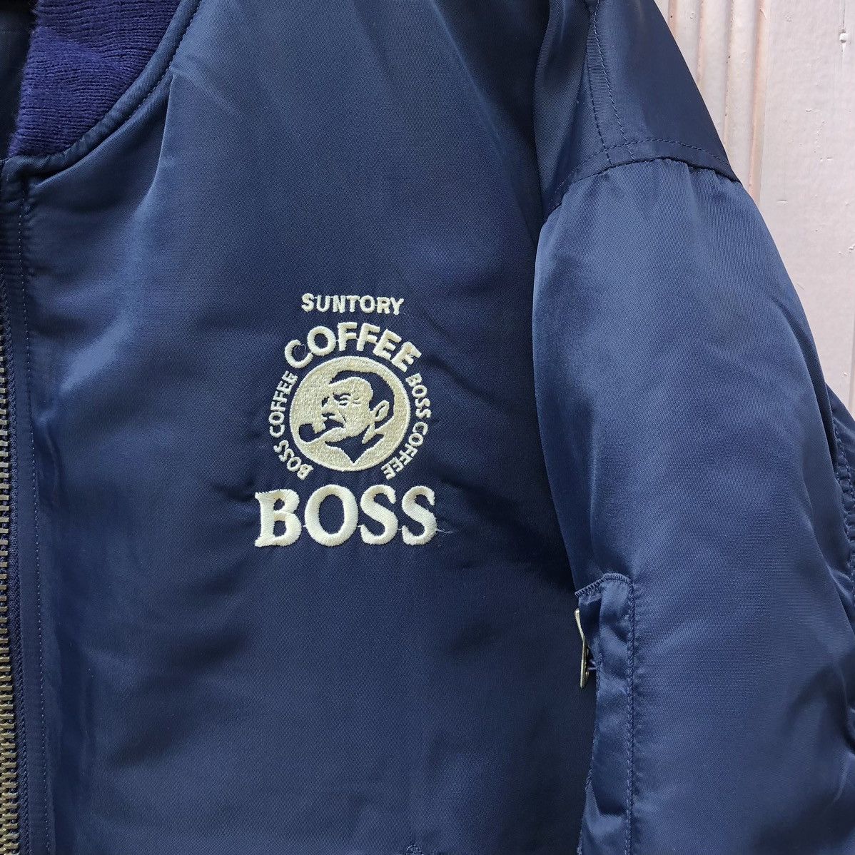 VTG Suntory Boss Coffee Embroidery Logo MA-1 Bomber Jacket