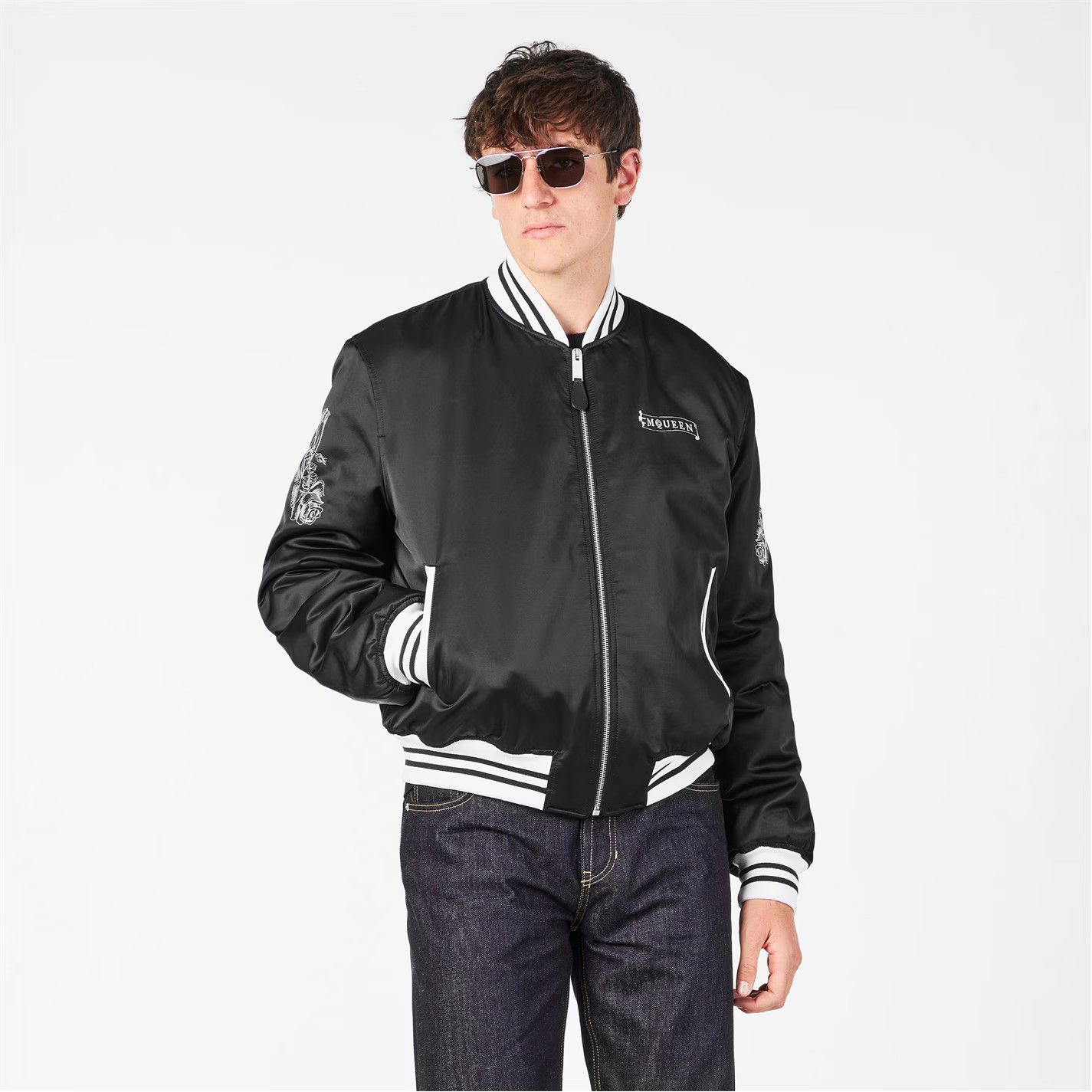 Alexander McQueen o1g2r1mq0326 Tailored Bomber Jacket in Black/White Size US L / EU 52-54 / 3 - 2 Thumbnail