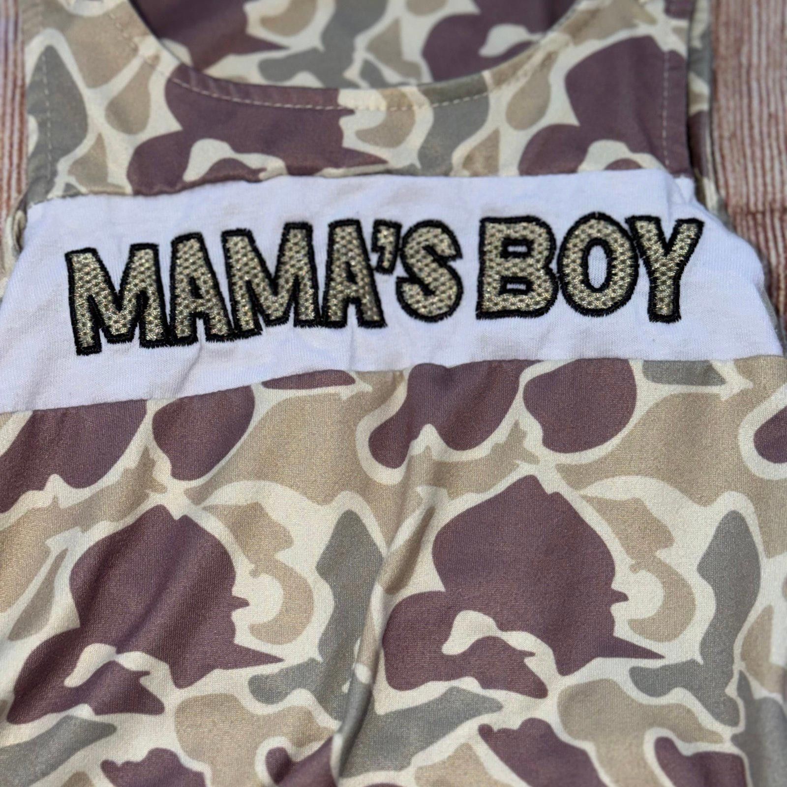 Other Boutique 0-3 months Camo 'Mama's Boy' Baby Romper Bodysuit Size ONE SIZE - 2 Thumbnail