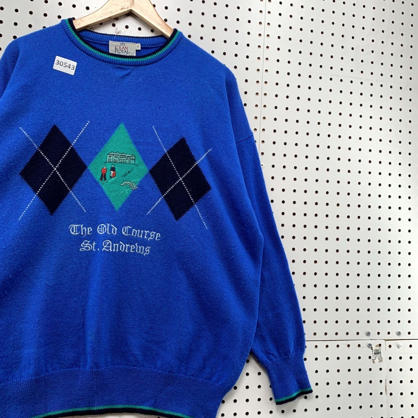 Vintage VTG Clan Royal St Andrews Knit Sweater Mens L Blue 100% Lambswool Crew Neck Pullover Size 42 Large UK Vintage Mens Sweater Size US L / EU 52-54 / 3 - 4 Thumbnail