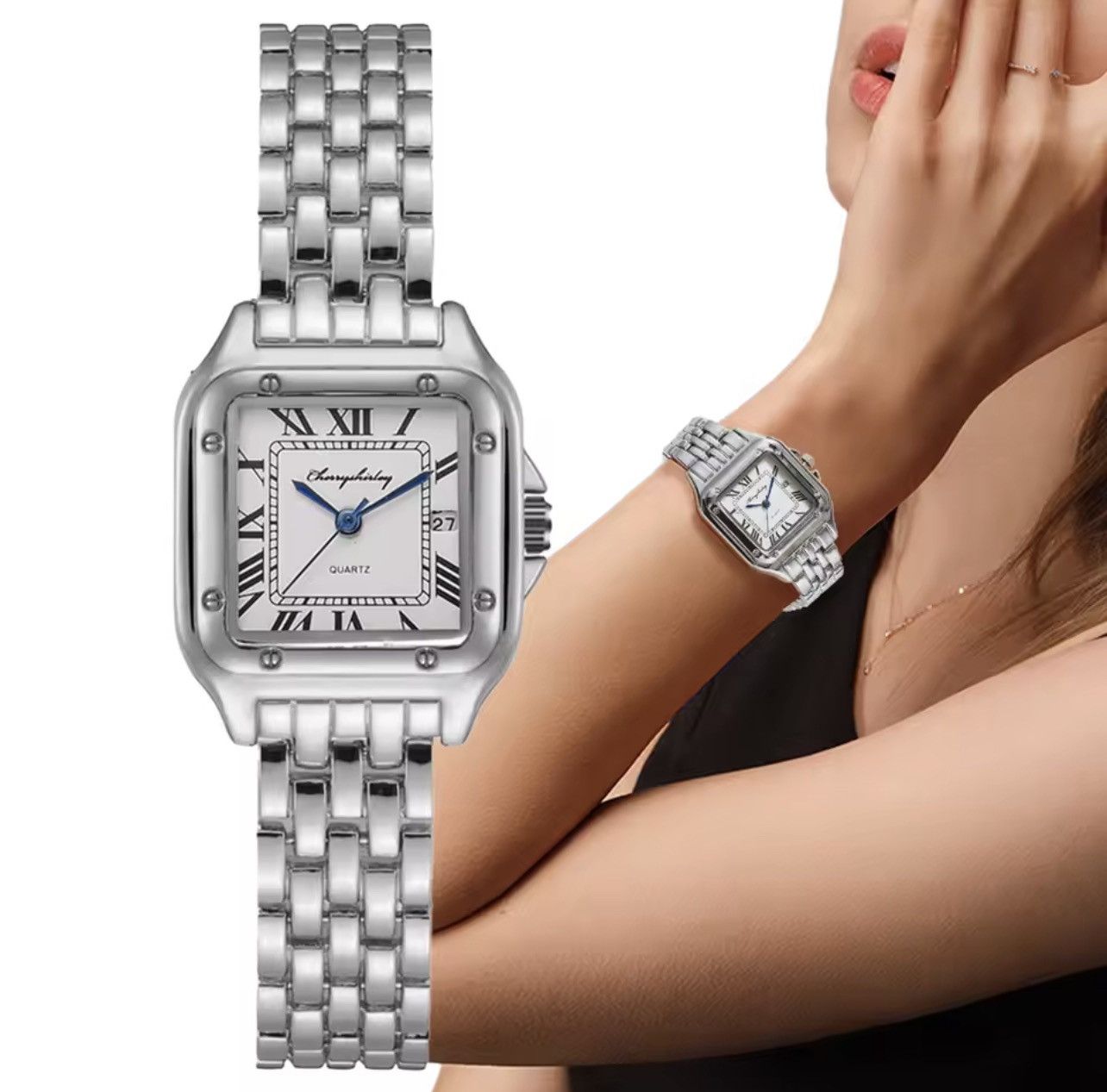 2000S Style Silver Rectangular Quartz Luxury Watch, Men's