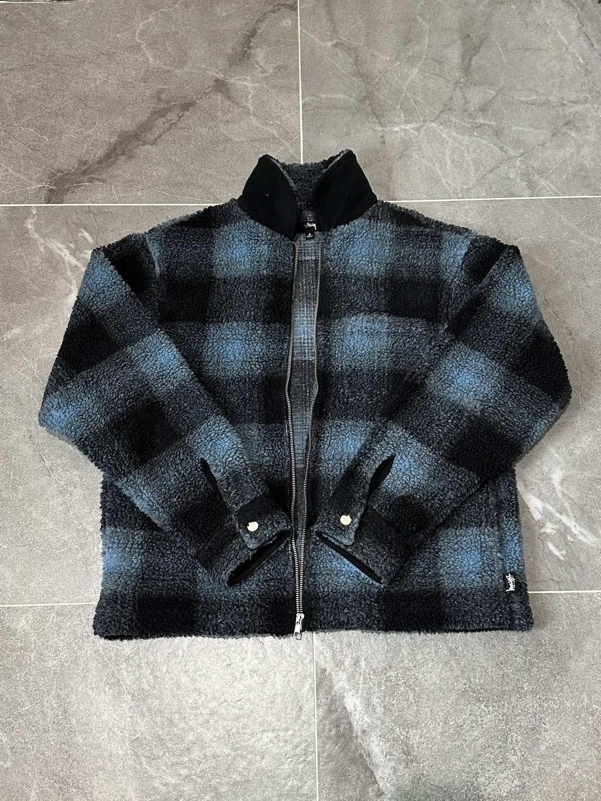 image of Stussy Fur Fleece Zip Up Jacket - S in Blue, Men's (Size Small)