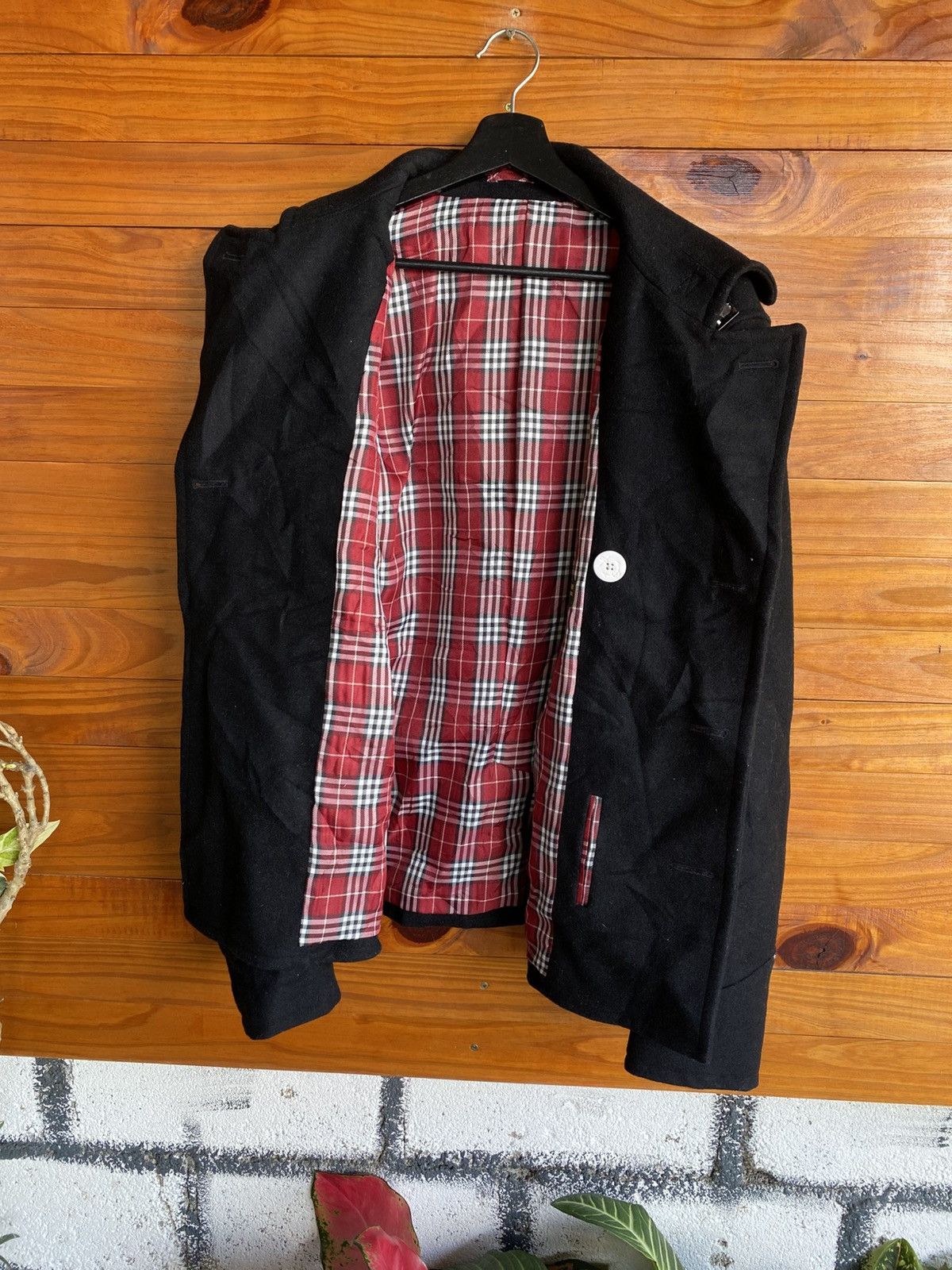 Japanese Brand Vintage Palms and Labske Black Wool Peacoat Plaid Lining Size US M / EU 48-50 / 2 - 14 Thumbnail