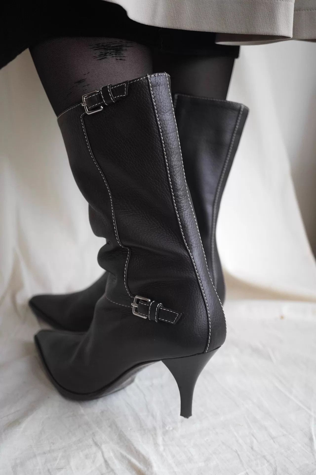 Hermes Rare 2000s Hermes White Stitch Low Heel Boots 38 Size US 7.5 / IT 37.5 - 6 Thumbnail