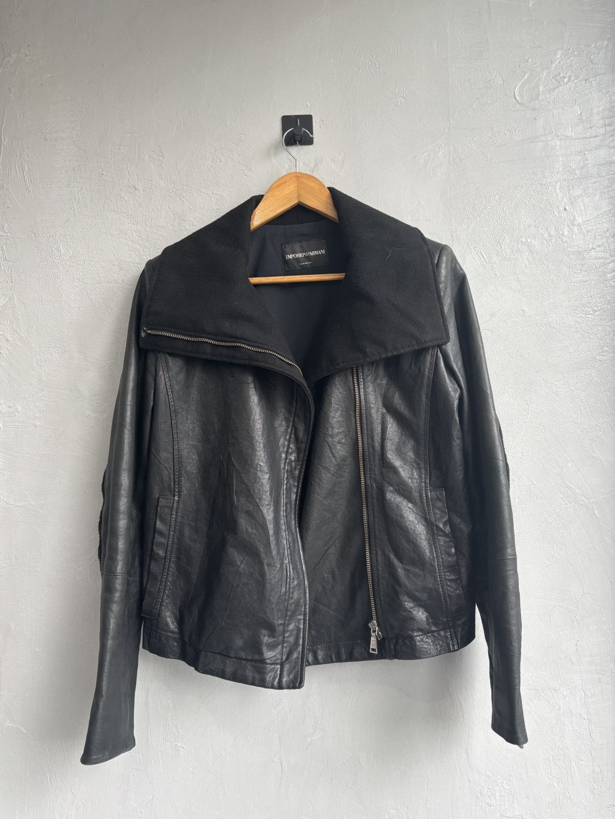 Emporio Armani Emporio Armani 2009 asymmetrical high neck leather jacket Size US S / EU 44-46 / 1 - 6 Thumbnail