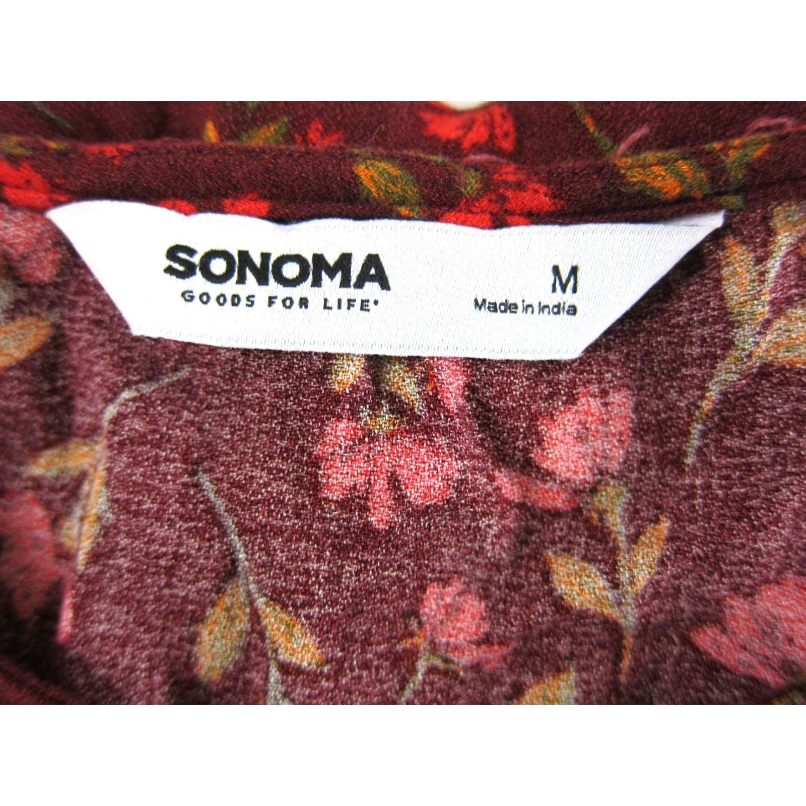 Vintage Sonoma Dress Long Sleeve Midi Smock Tunic 100% Rayon Floral Red Medium Women Theme Bohemian Hippie Flower Size M / US 6-8 / IT 42-44 - 3 Thumbnail