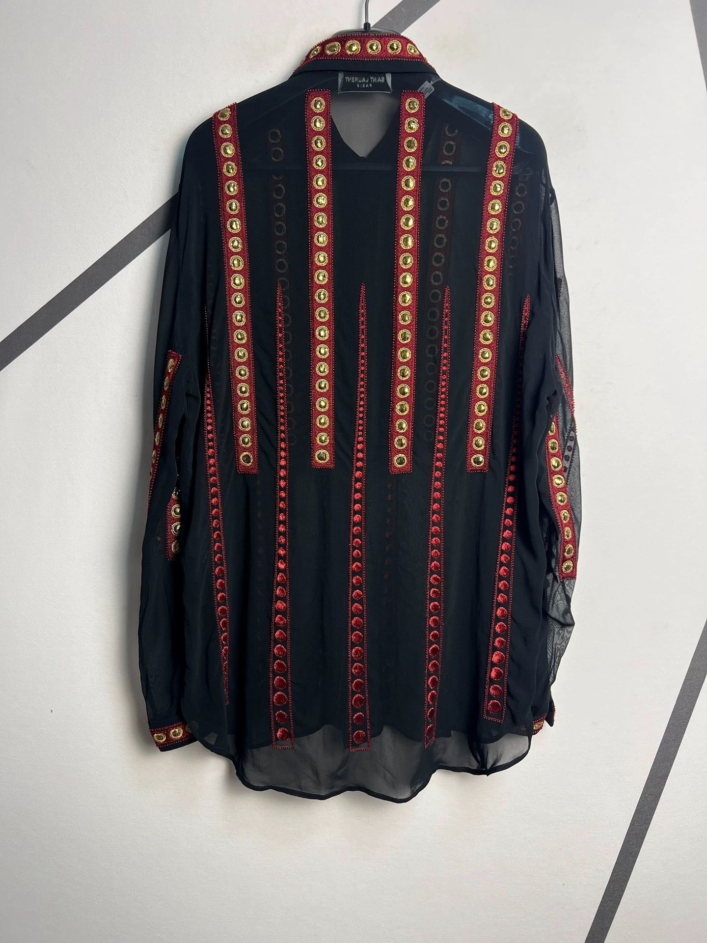 Saint Laurent Paris red bead embroidery, black jukebox, semi-sheer shirt Size US M / EU 48-50 / 2 - 2 Thumbnail