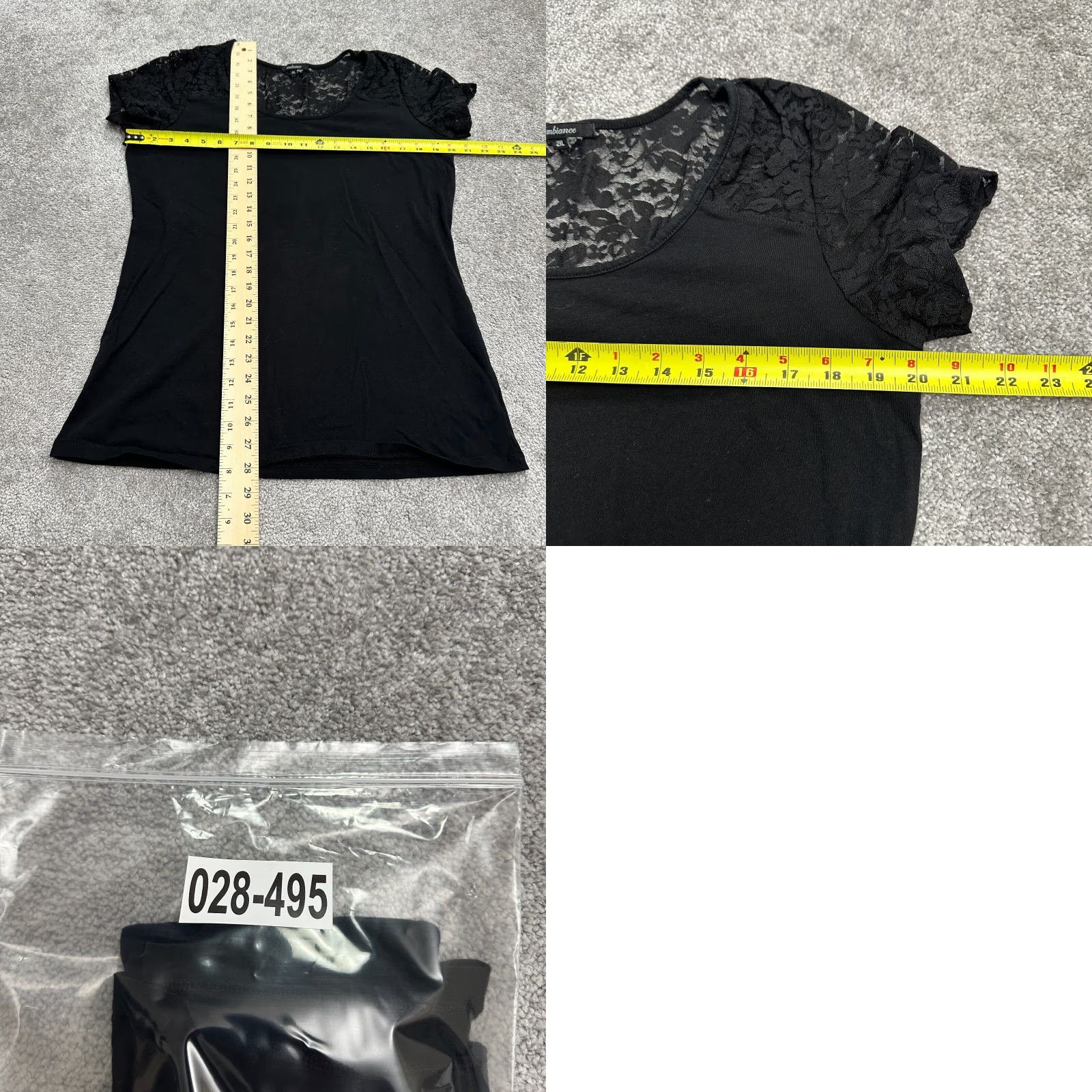 Vintage Ambiance Lace Blouse Womens 2XL Black Short Sleeve Round Neck Casual Stretch Top Size XXL / US 16-18 / IT 52-54 - 8 Thumbnail