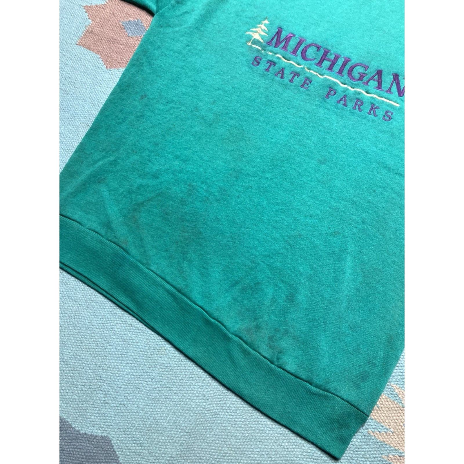 Vintage VINTAGE 80s Michigan State Parks Crewneck Sweatshirt Large Teal Mens Size US L / EU 52-54 / 3 - 4 Thumbnail