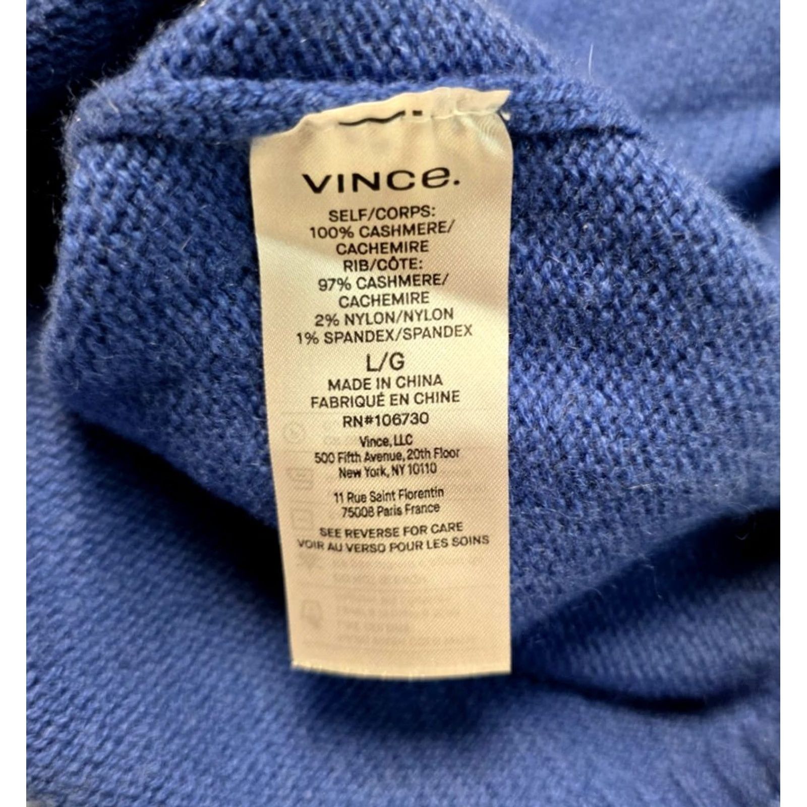 Vince Sweater Pullover Crew Neck Heavy Knit 100% Cashmere Adult Large L Blue Mens, Men's — image 6 of 6