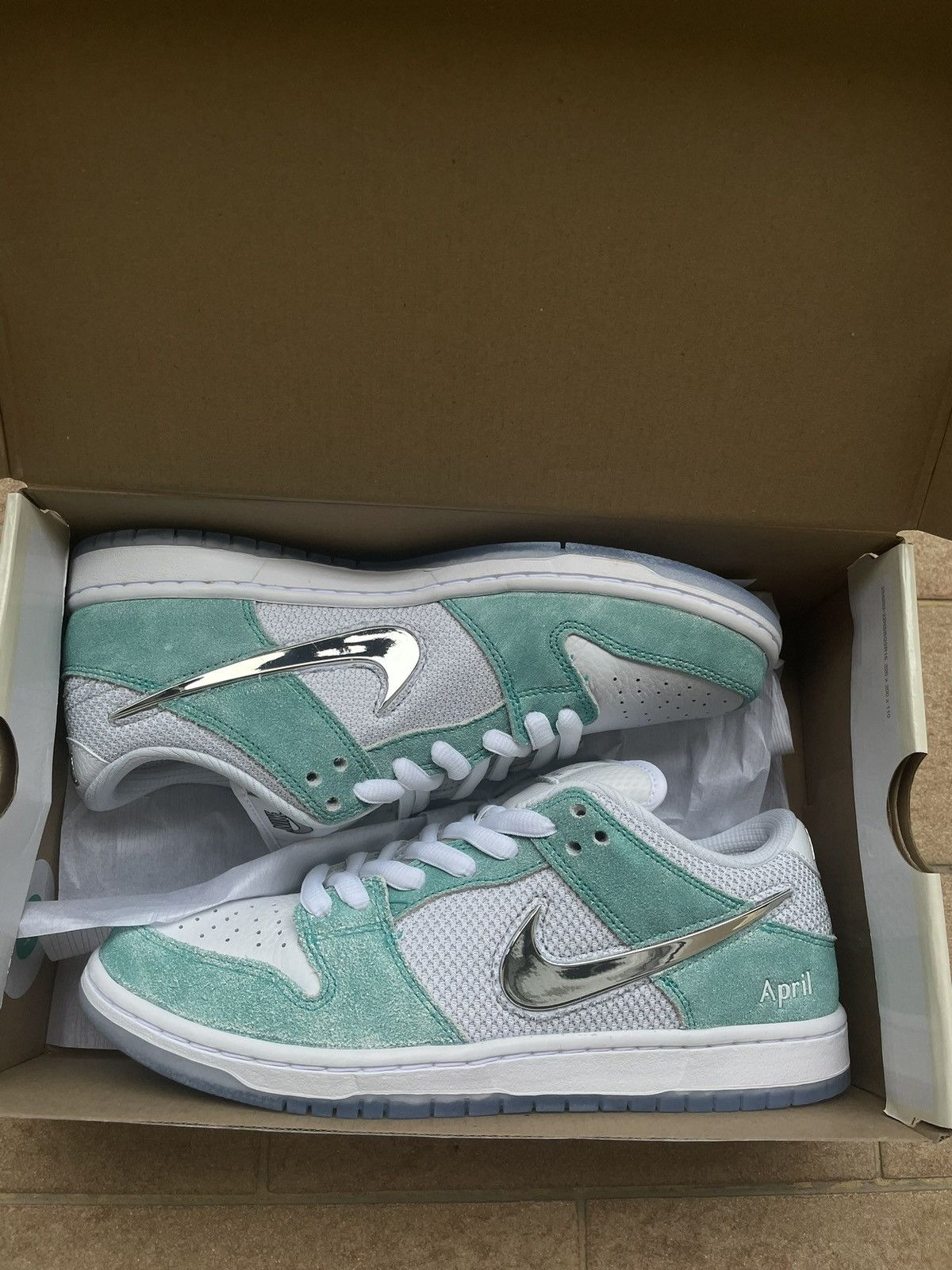 image of Nike Sb Dunk April Skateboards Shoes in White, Men's (Size 8.5)