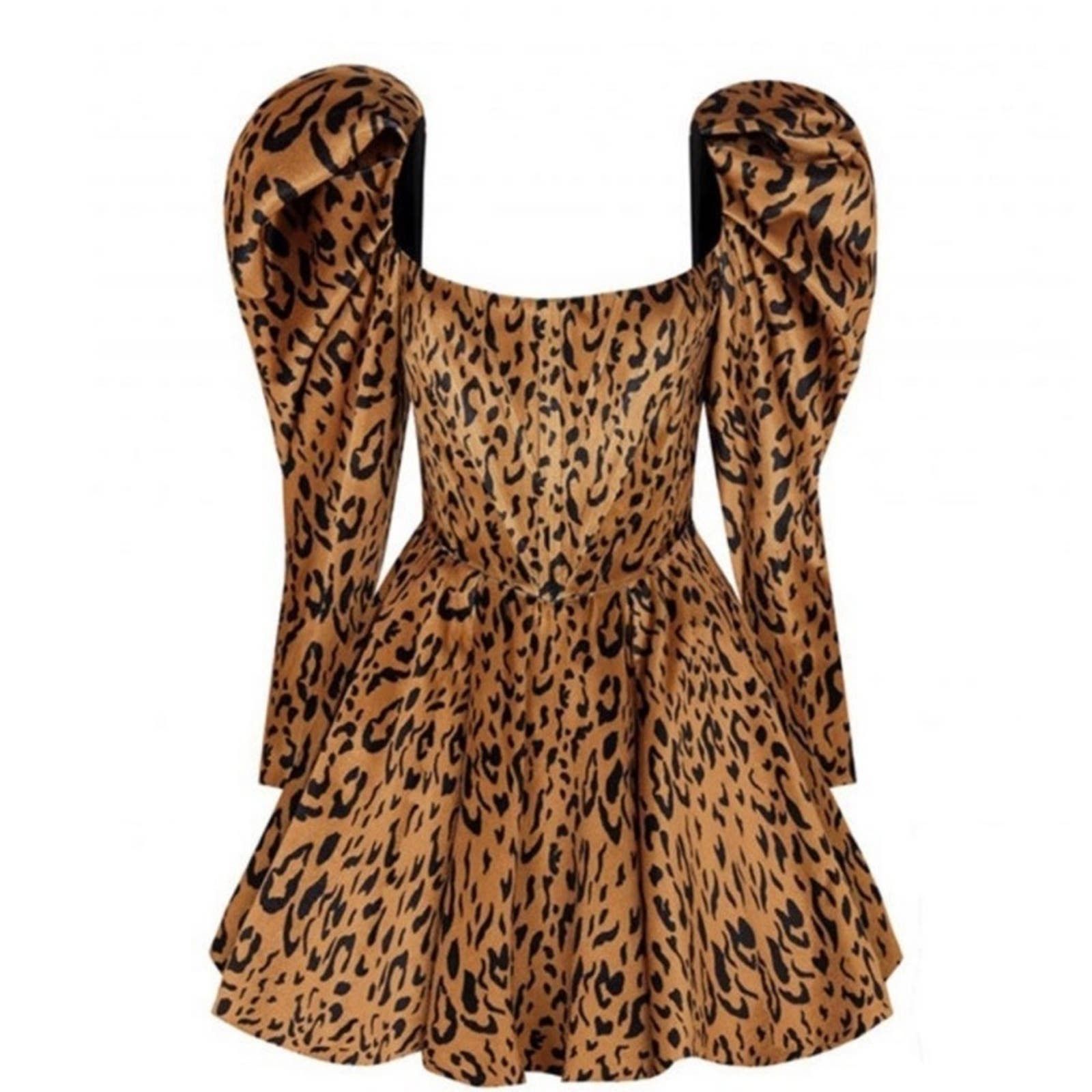 image of Raisa Vanessa Puffed Sleeve Leopard Velvet Mini Size 36 Us 4 in Black, Women's