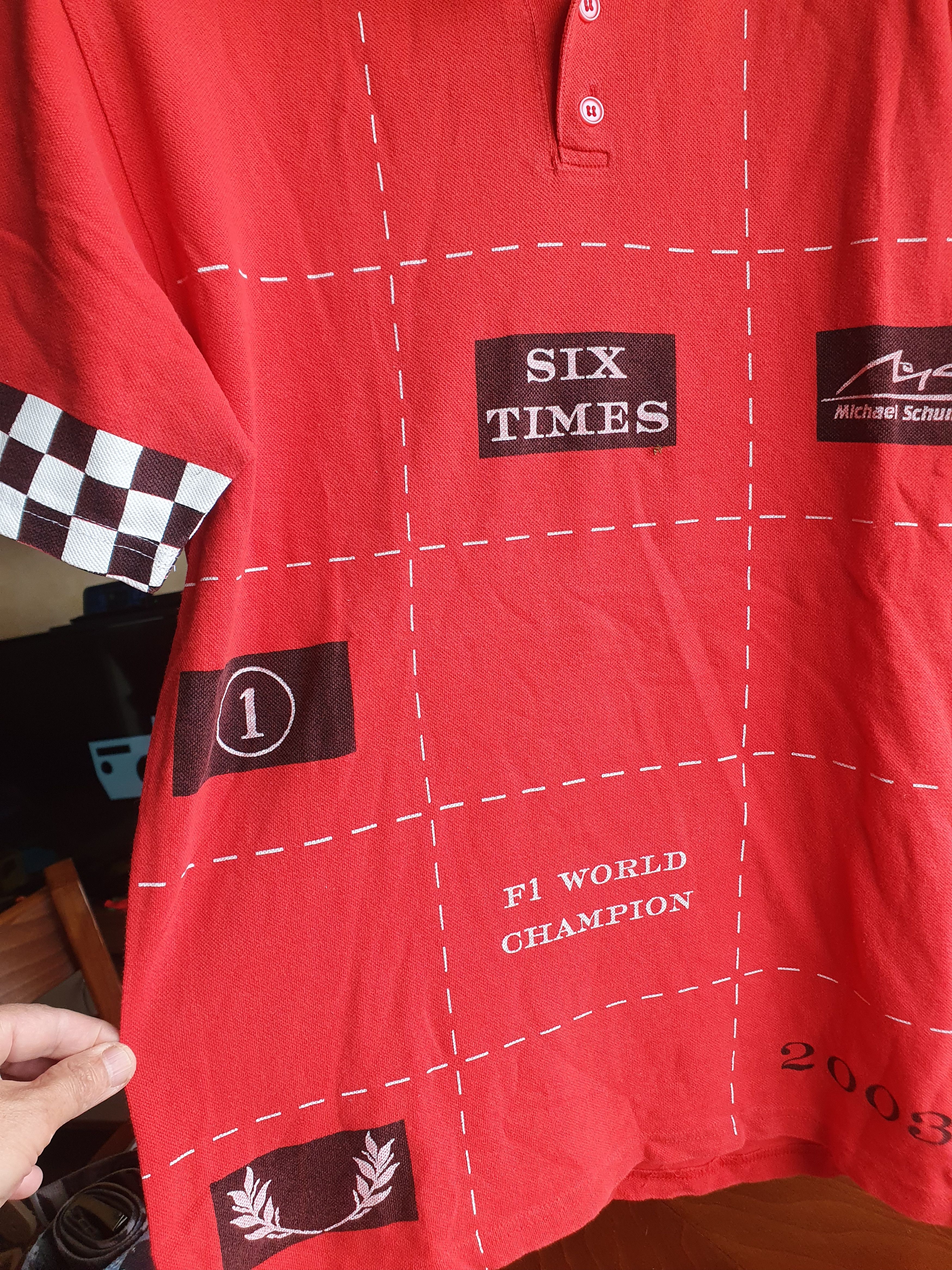 Ferrari × Formula 1 × Vintage Michael Schumacher F1 World Champion Six Times 2003 Vtg Polo Size US M / EU 48-50 / 2 - 5 Thumbnail