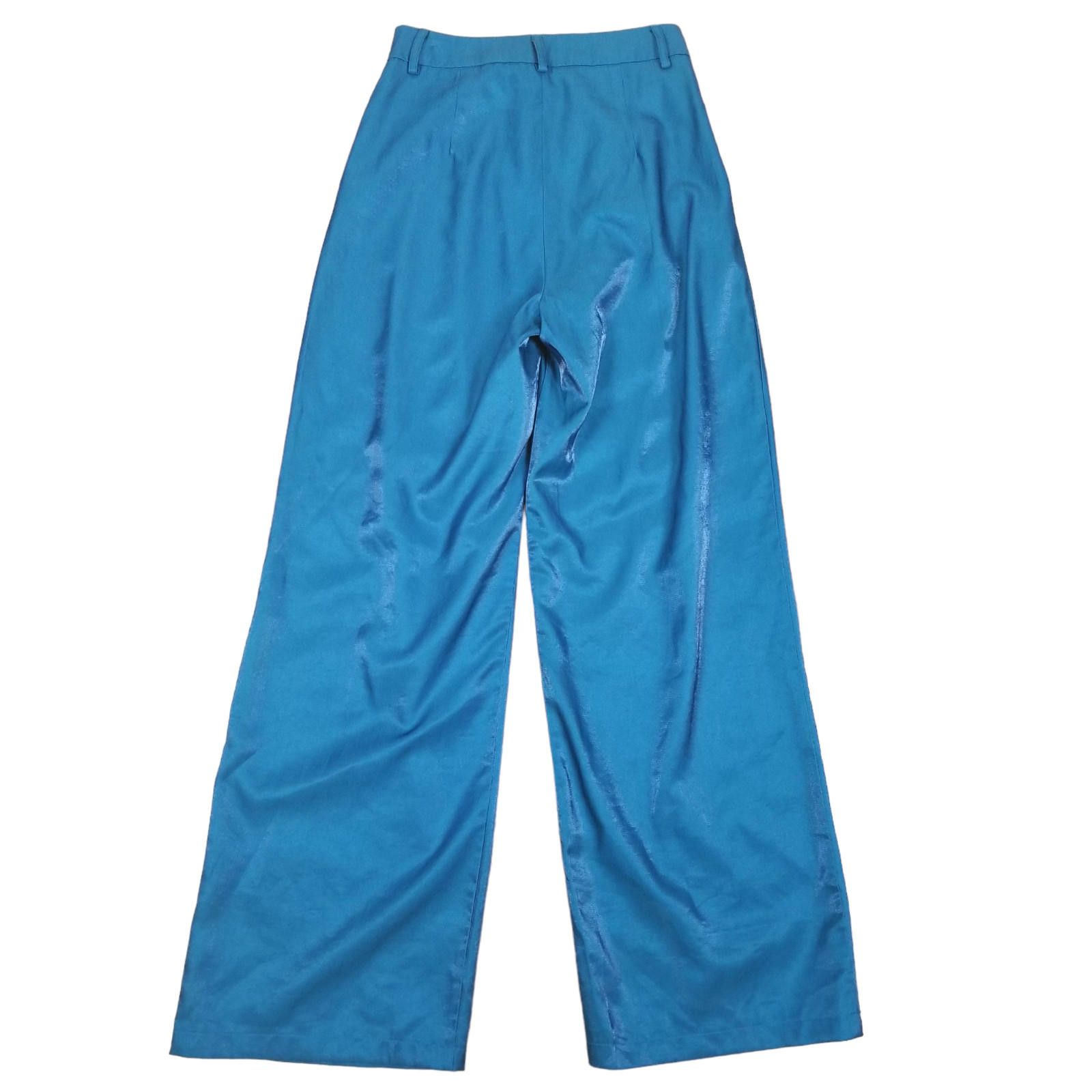 Nasty Gal Nasty Gal Satin Shimmer Wide Leg Pants Blue Sz 6 Size 28" / US 6 / IT 42 - 2 Thumbnail