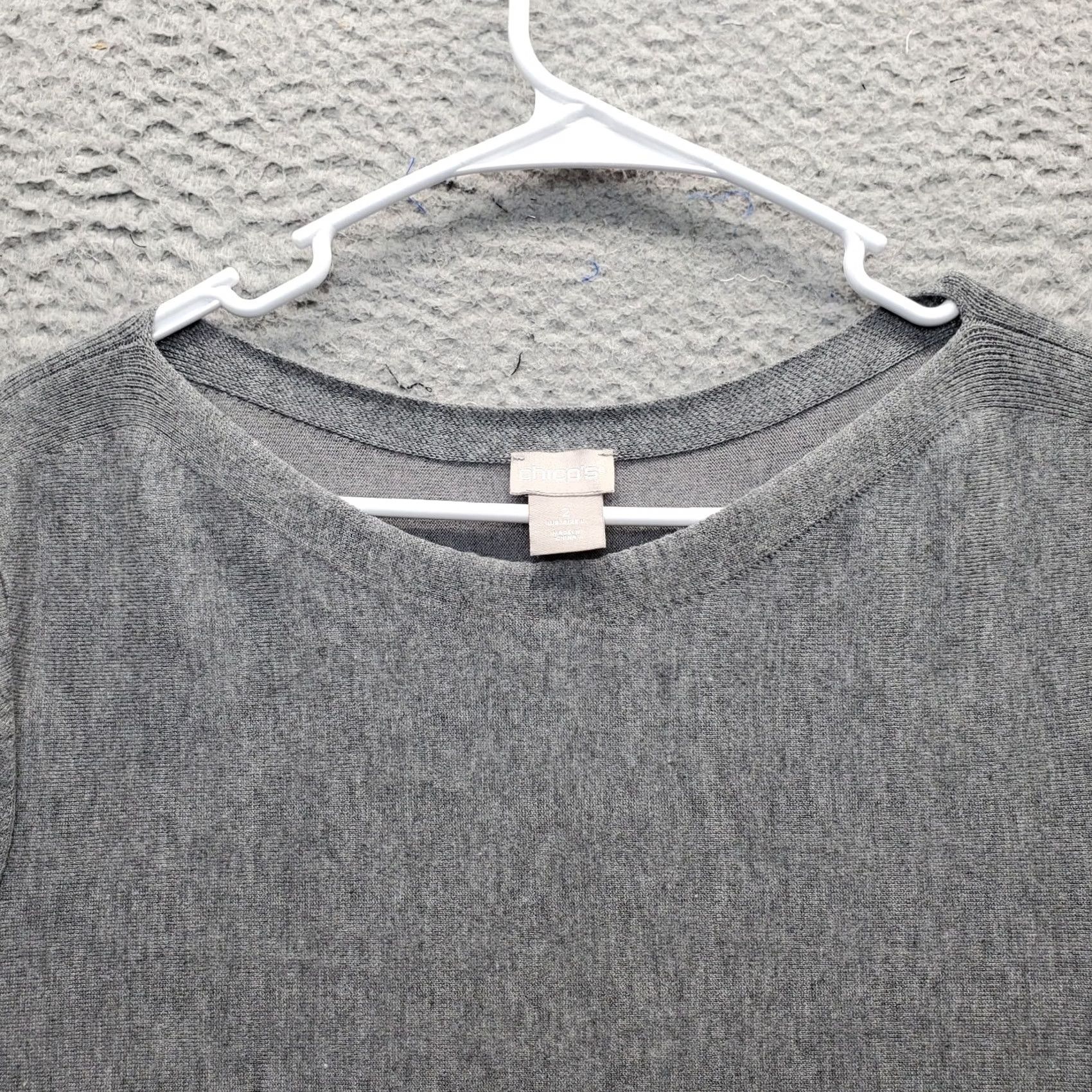 Vintage Chico's Womens Size L Gray Knitted Tunic Top Long Sleeve Round Neck Curved Hem Size L / US 10 / IT 46 - 7 Thumbnail