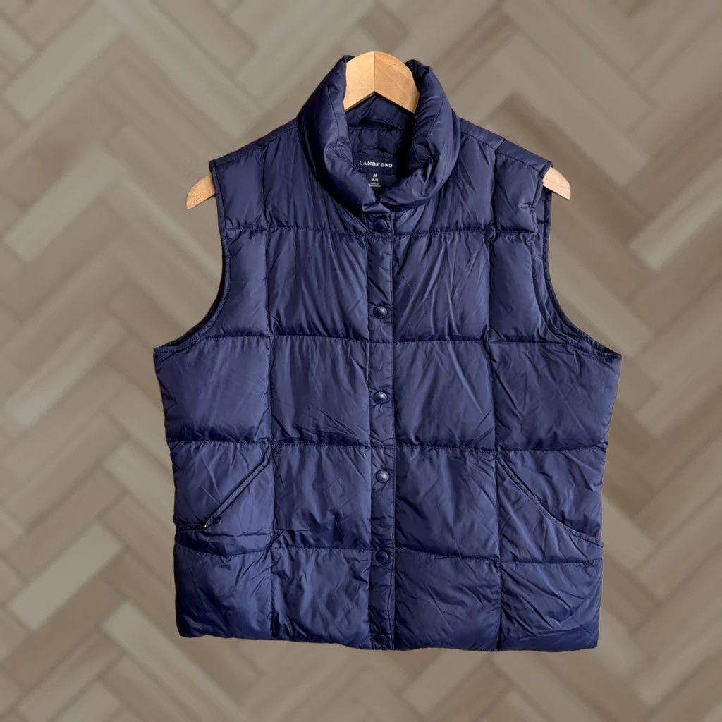 Lands' End Lands' End Puffer Vest Women M Blue Reversible Down Outdoor Vest Short Sleeveless 90s Nature Retro Ski Hiking Camp Trail Size M / US 6-8 / IT 42-44 - 1 Thumbnail
