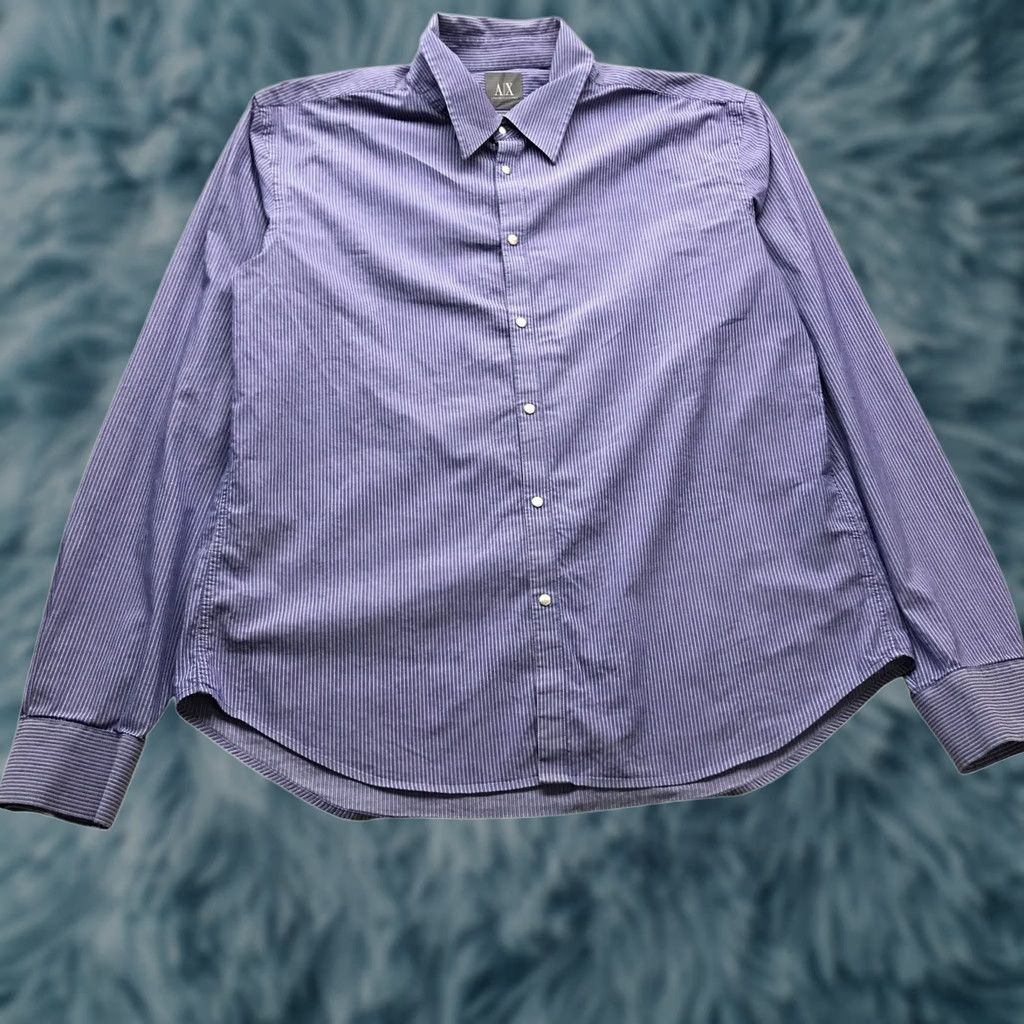 Armani Exchange Armani Exchange Button-Up Shirt Mens L Long Sleeve Pinstripe Blue Dress Shirt Casual Travel Mens Size 42R - 1 Thumbnail