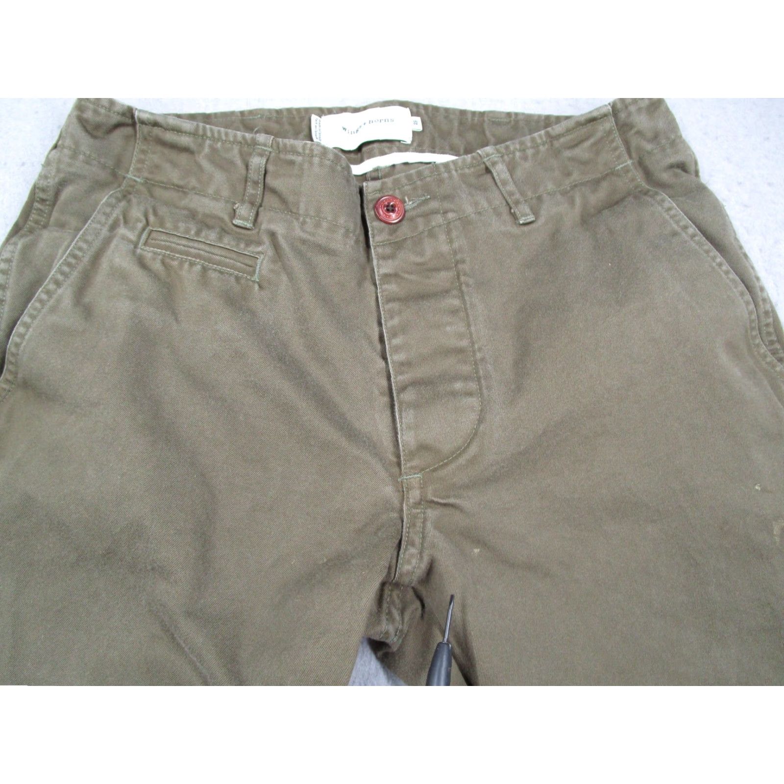 Vintage Wings + Horns Mens Green Slim Fit Chino Pants 29x30 Cotton Canvas 5-Pocket Casual Straight Leg Made in Canada Size US 29 - 6 Thumbnail
