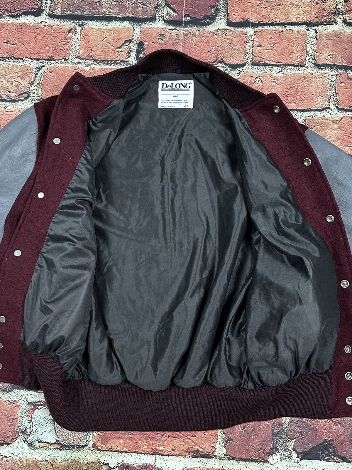 Delong × Vintage Vintage DeLong Letterman Varsity Jacket 80s Wool Leather Size US L / EU 52-54 / 3 - 6 Thumbnail