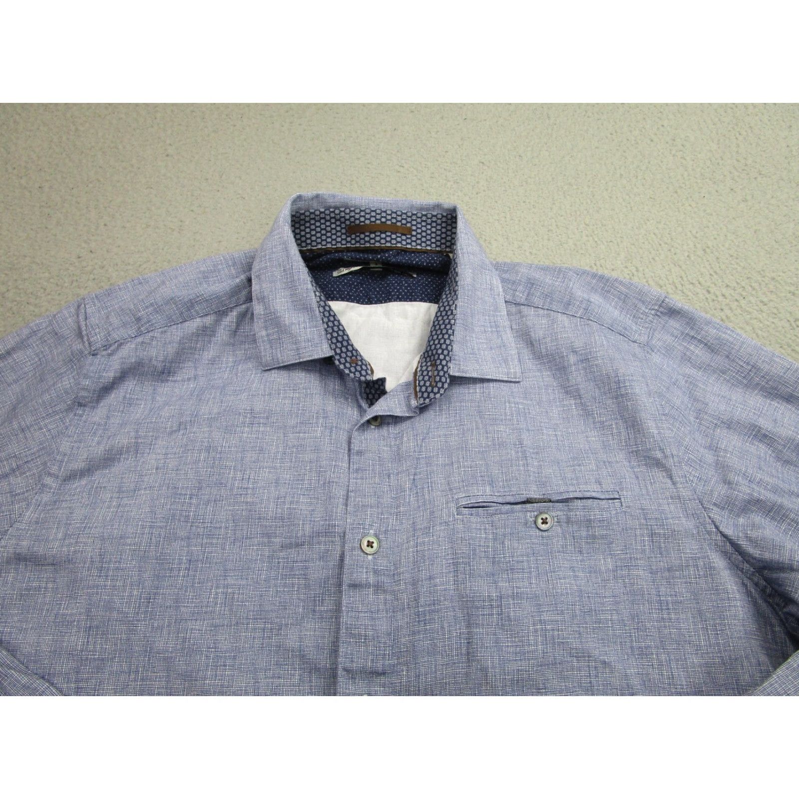 Ted Baker Ted Baker Shirt Mens Large Blue Button-Up Long Sleeve Dress Casual Pocket Geometric Crosshatch 100% Cotton Mens L Size US L / EU 52-54 / 3 - 2 Thumbnail