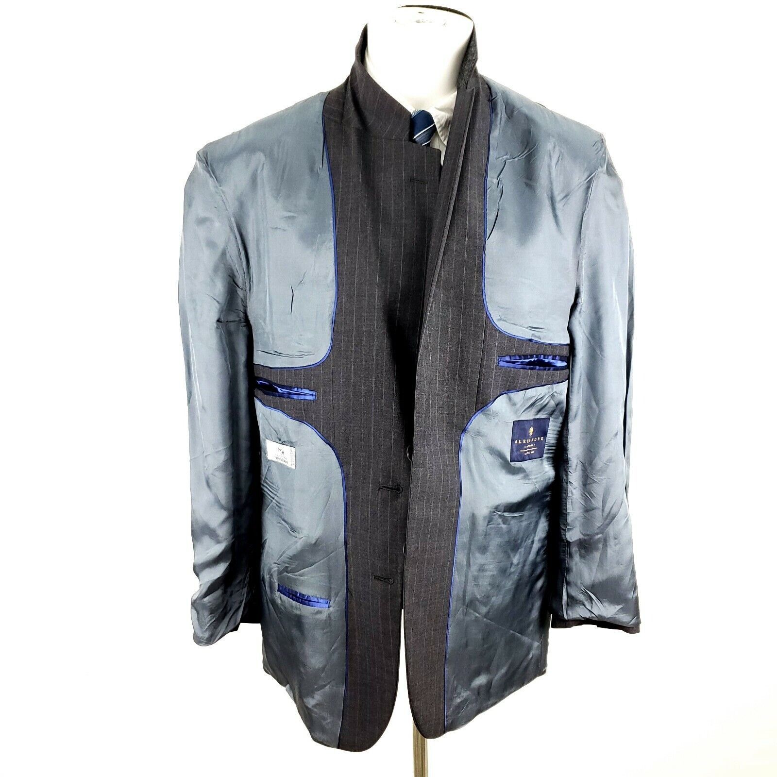 Savile Row Alexandre London Savile Row 40R 2 Button Stripe Gray Wool Su Size 40R - 11 Thumbnail