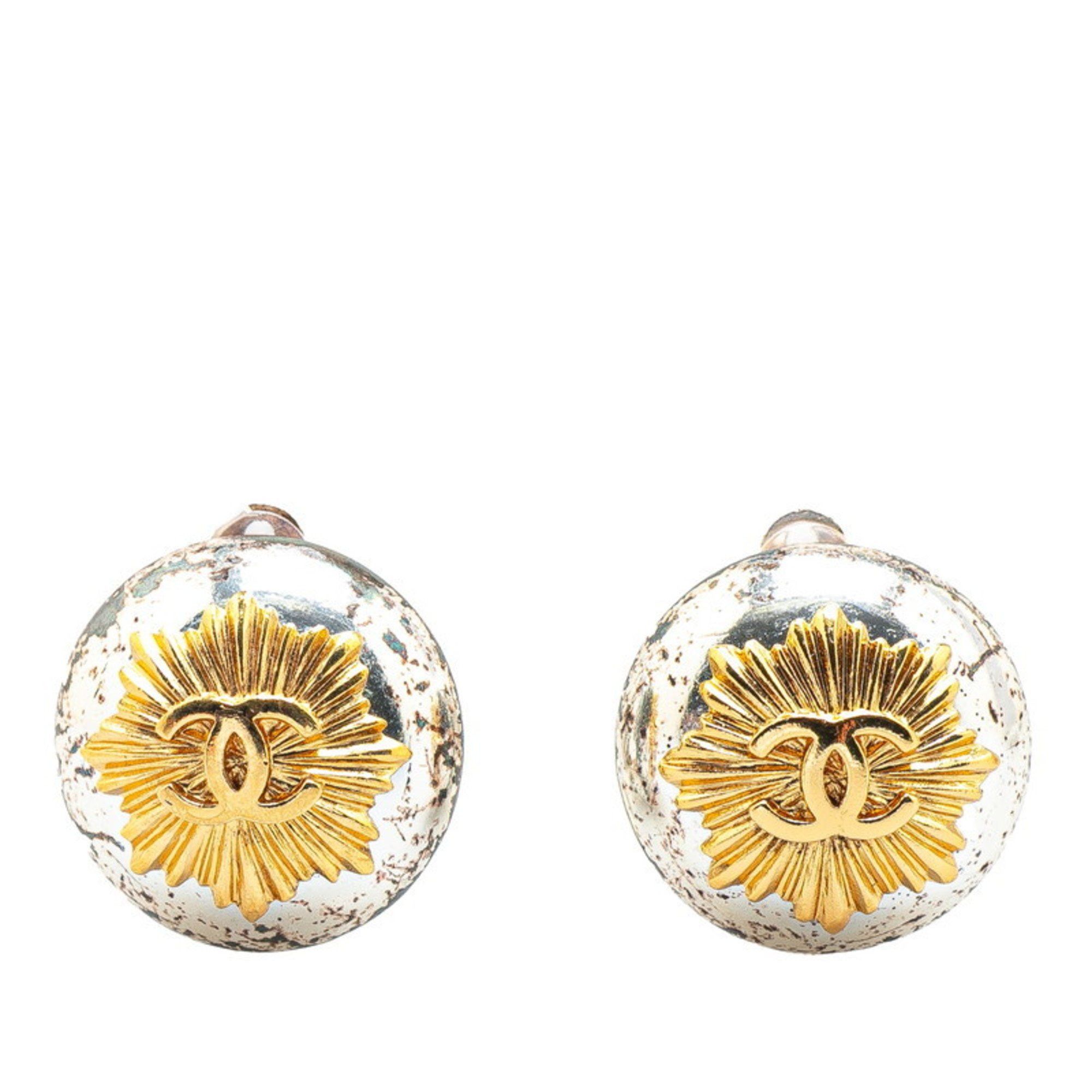 Chanel Vintage Chanel Coco Mark Earrings in Silver and Gold Plated Metal for Women Size ONE SIZE - 1 Thumbnail