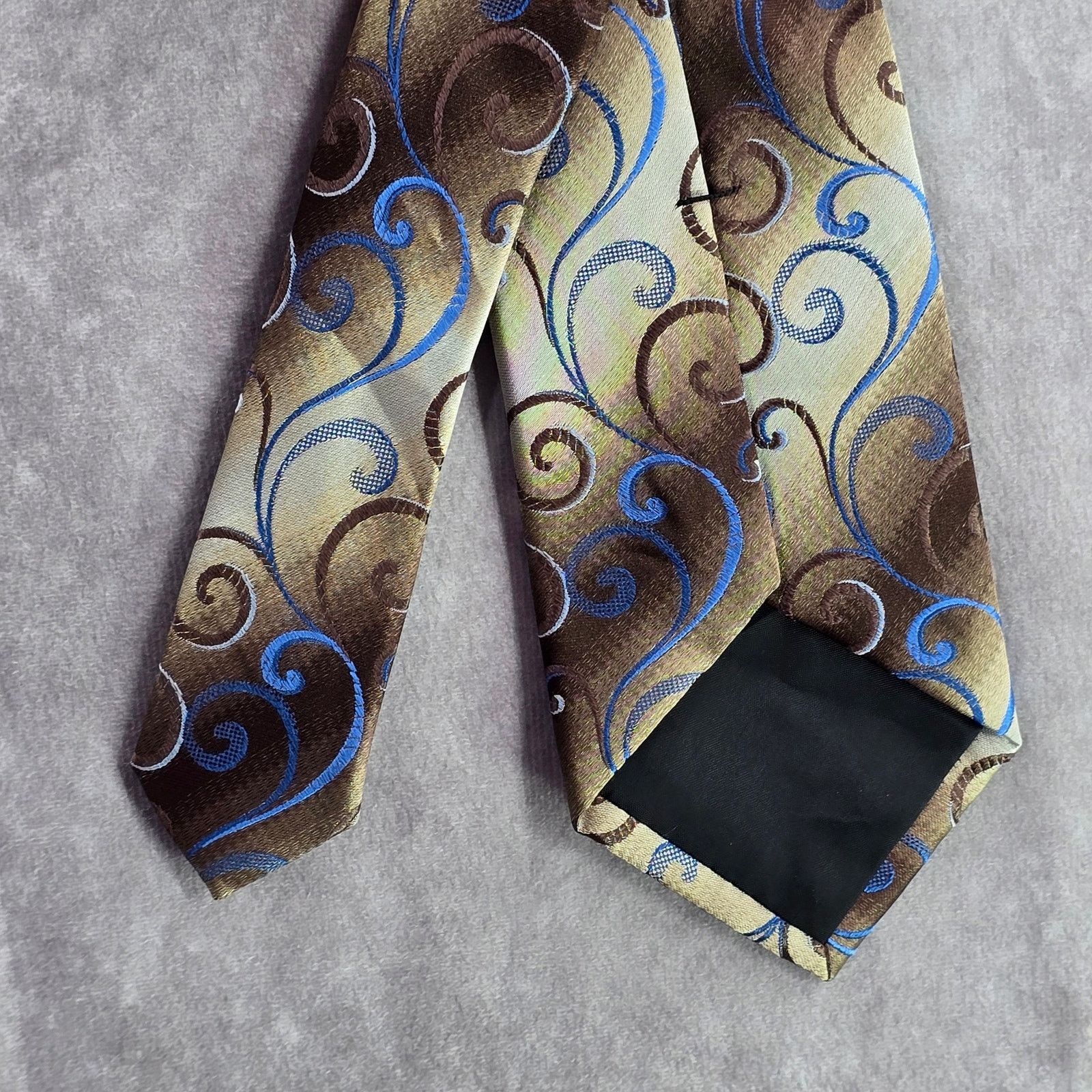 Van Heusen Van Heusen Brown Floral Stripe Swirl Silk Poly Men Neck Tie Size 30 - 6 Thumbnail