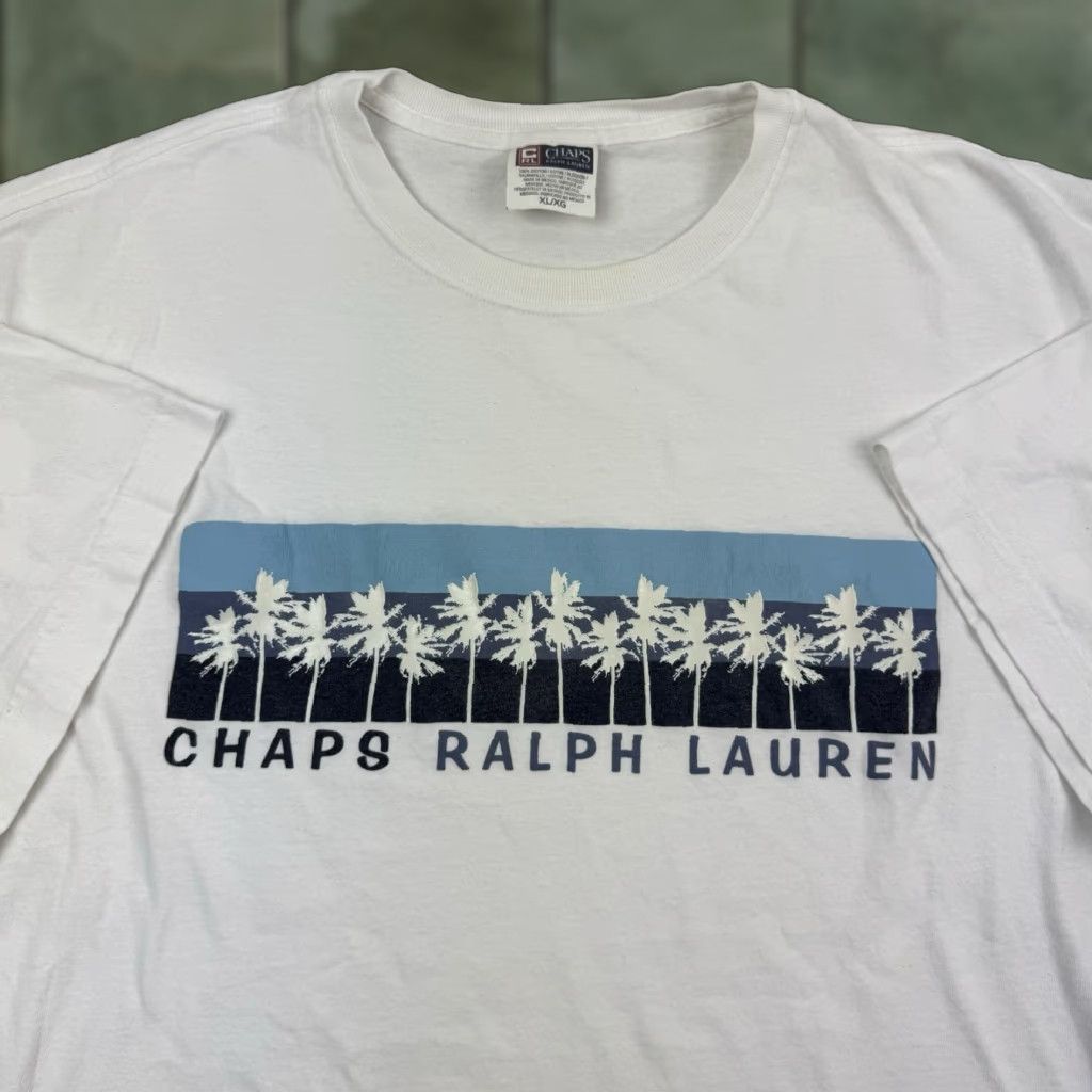 Chaps VINTAGE Chaps Ralph Lauren T Shirt Adult XL White Palm Trees Box Logo Grunge Y2K 90s Mens Size US XL / EU 56 / 4 - 1 Thumbnail