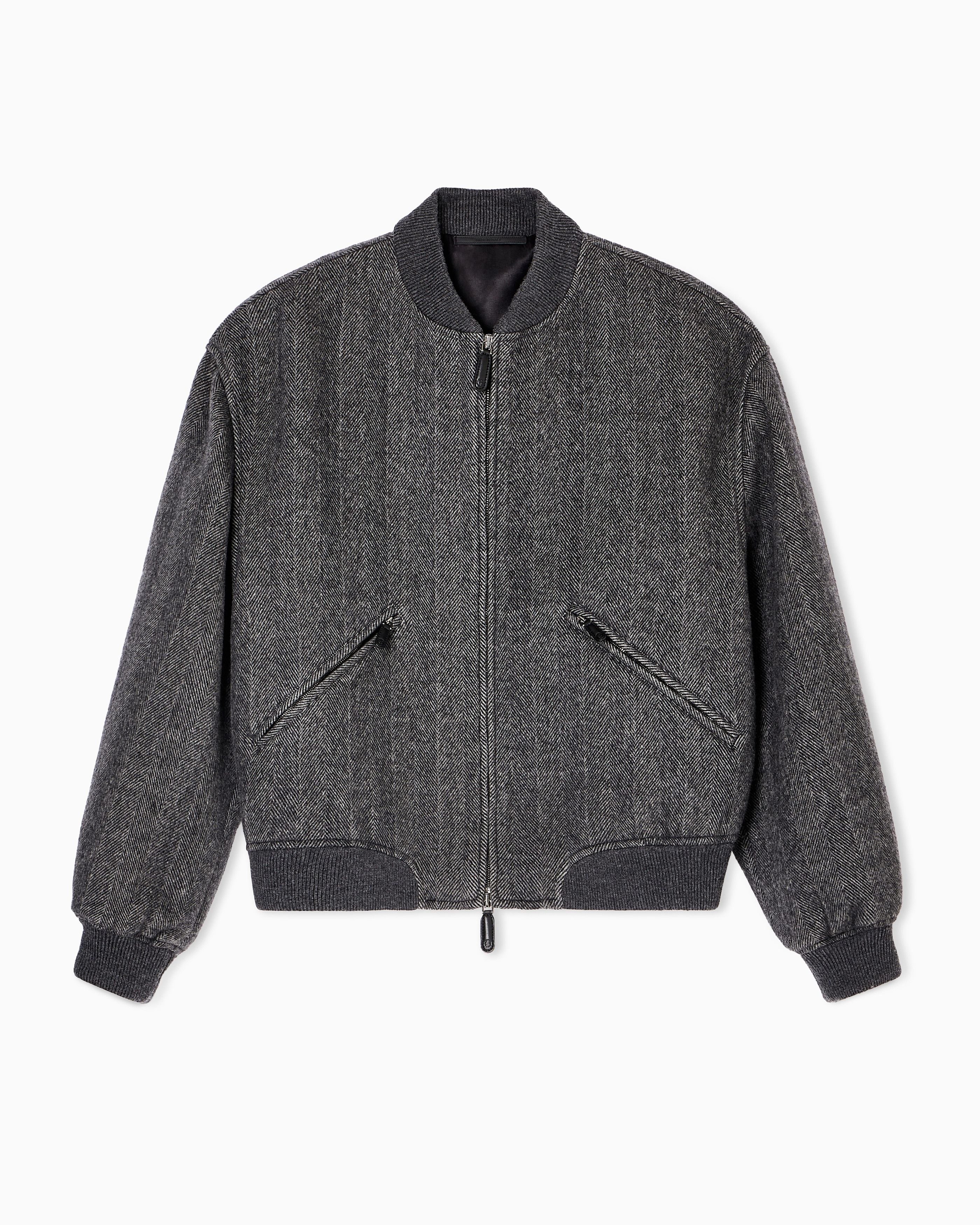 Giorgio Armani Cashmere Chevron Herringbone Zip-Front Bomber Jacket Blouson Size US XL / EU 56 / 4 - 5 Thumbnail