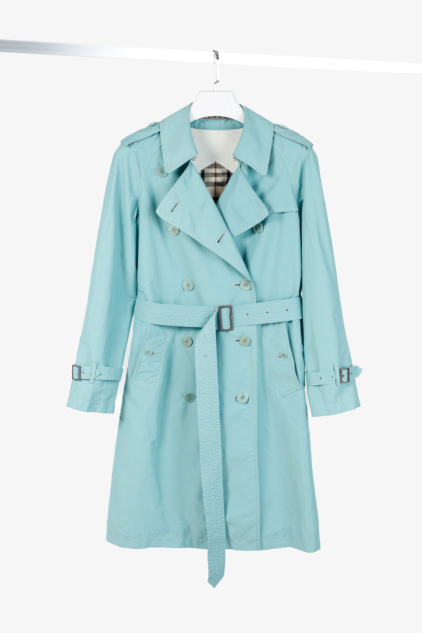 Burberry Burberry Turquoise Sateen Check-Undercollar Trench Coat Size M / US 6-8 / IT 42-44 - 1 Thumbnail