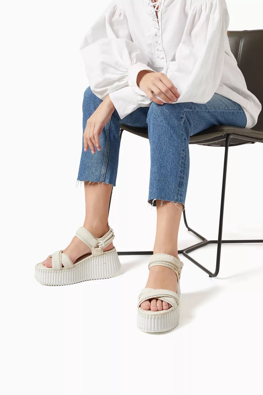 Chloe oc11z0525 Nama Wedge Sandals in Ivory Size US 8 / IT 38 - 2 Thumbnail