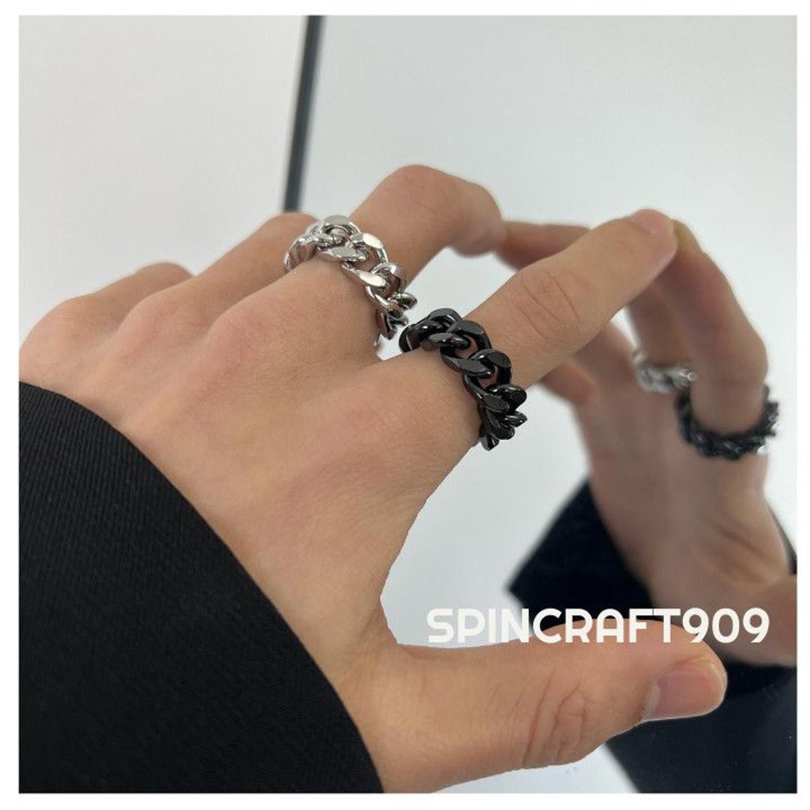 Jewelry Linked Ring Set ( Black / Silver ) Size ONE SIZE - 1 Thumbnail