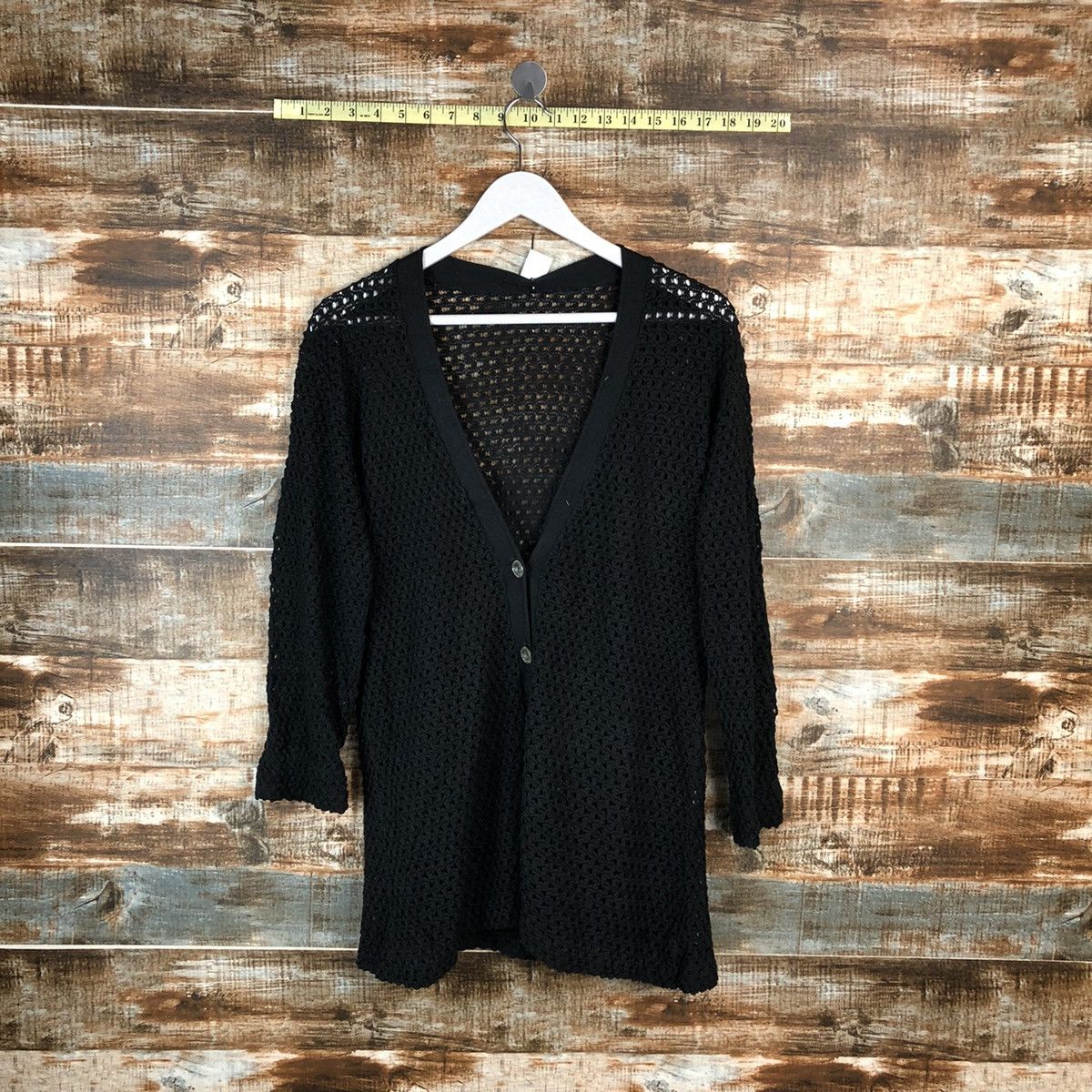 Homespun Knitwear Japan black crochet meshnet Cardigan Knitwear #A1646 Size M / US 6-8 / IT 42-44 - 1 Thumbnail