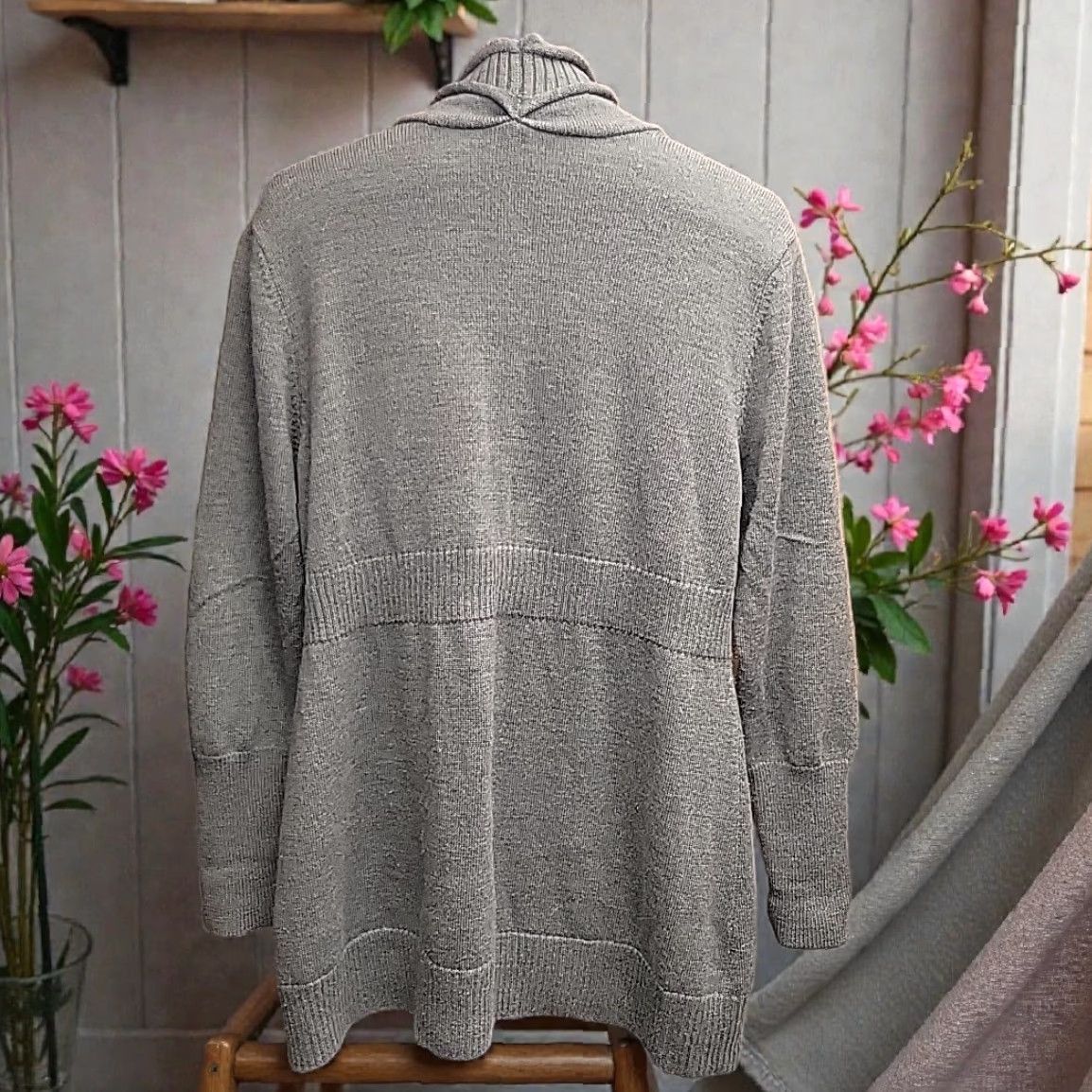 Eileen Fisher VINTAGE Eileen Fisher Cardigan Womens Large Gray Merino Wool Open Front Shawl Sweater Size L / US 10 / IT 46 - 2 Thumbnail