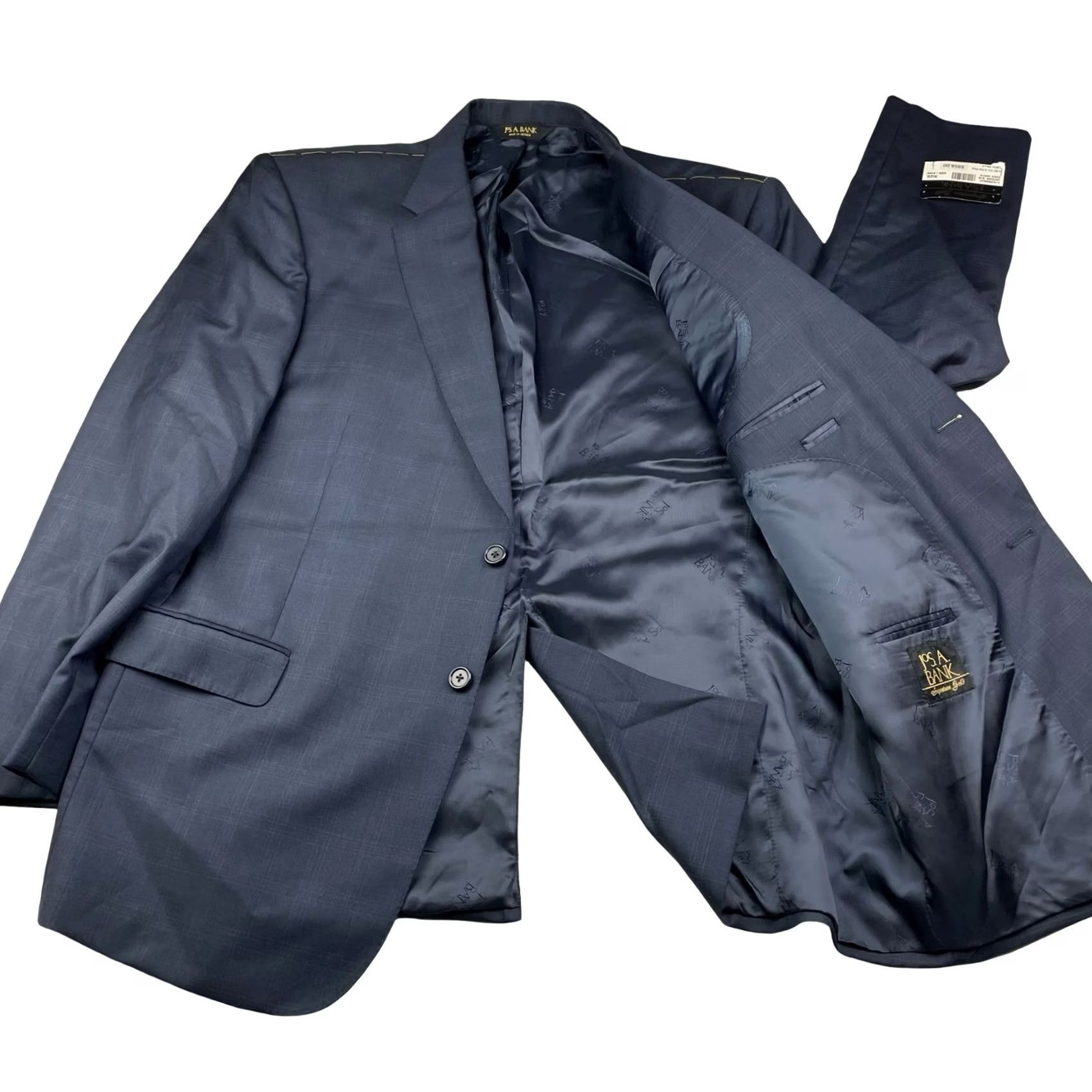 Jos. A. Bank VINTAGE? No. Jos. A. Bank Signature Gold Blazer Navy Plaid 2-Button Wool 48R Navy Stripe? (No extra) Size 48R - 3 Thumbnail