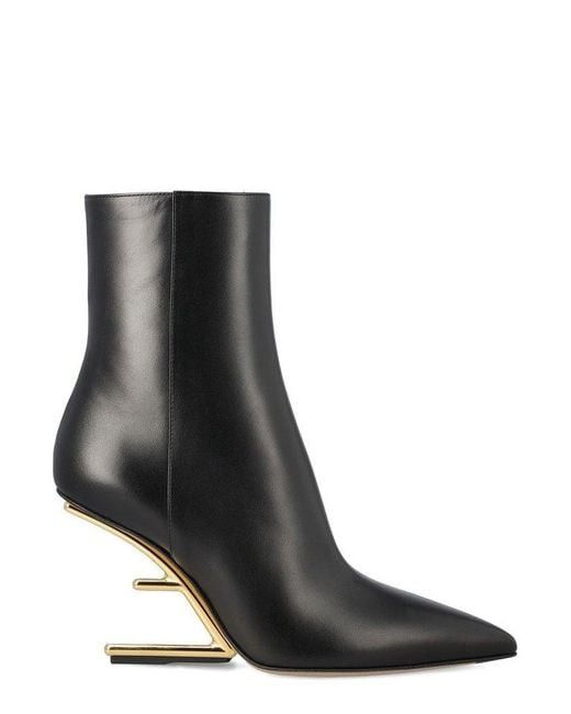 Fendi First ankle boots in smooth black leather 95mm