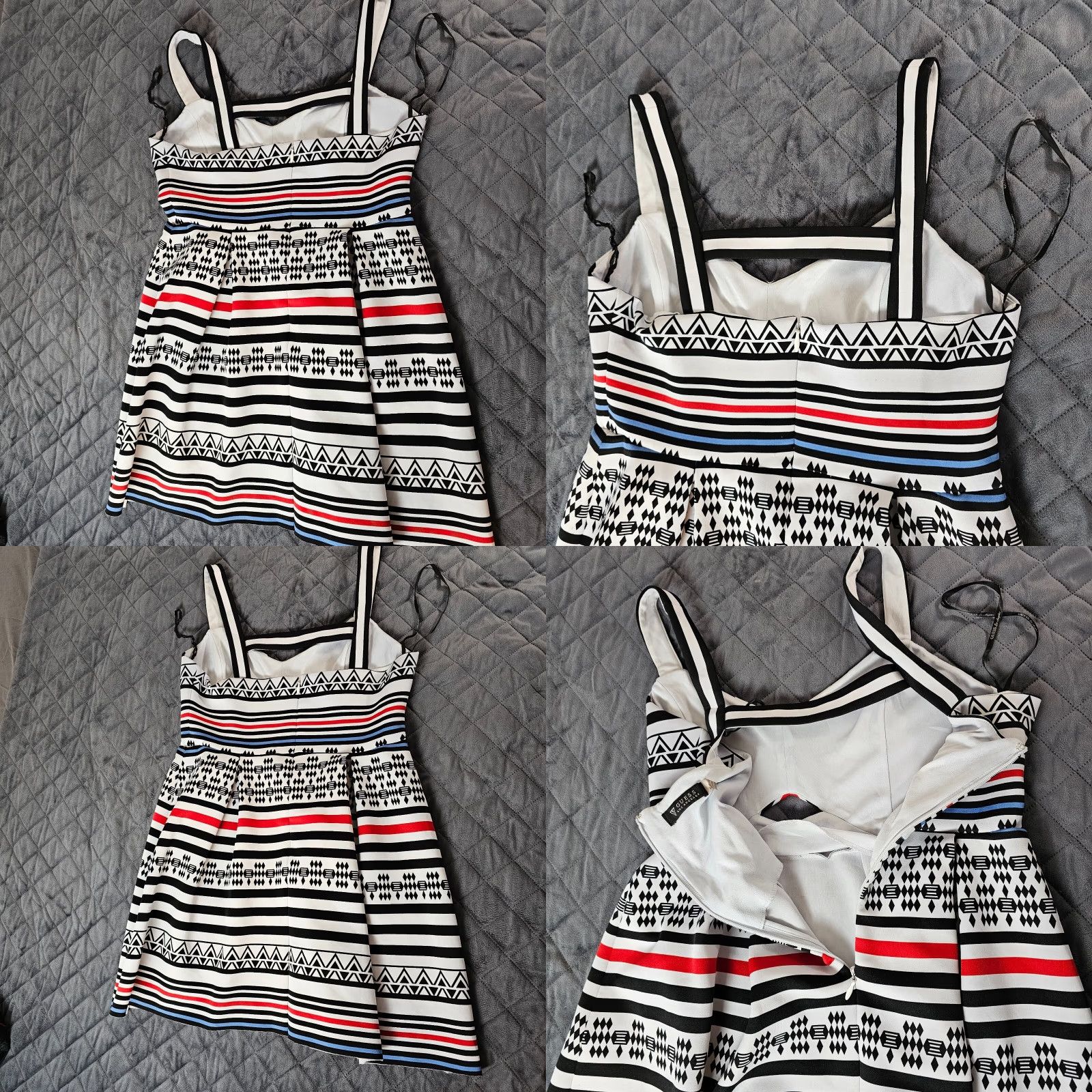 Guess GUESS Women's Short Sheath Dress Sleeveless V Neck Size 12 Aztec Print Stripe Dress Color White Summer Size 34" / US 12 / IT 48 - 10 Thumbnail