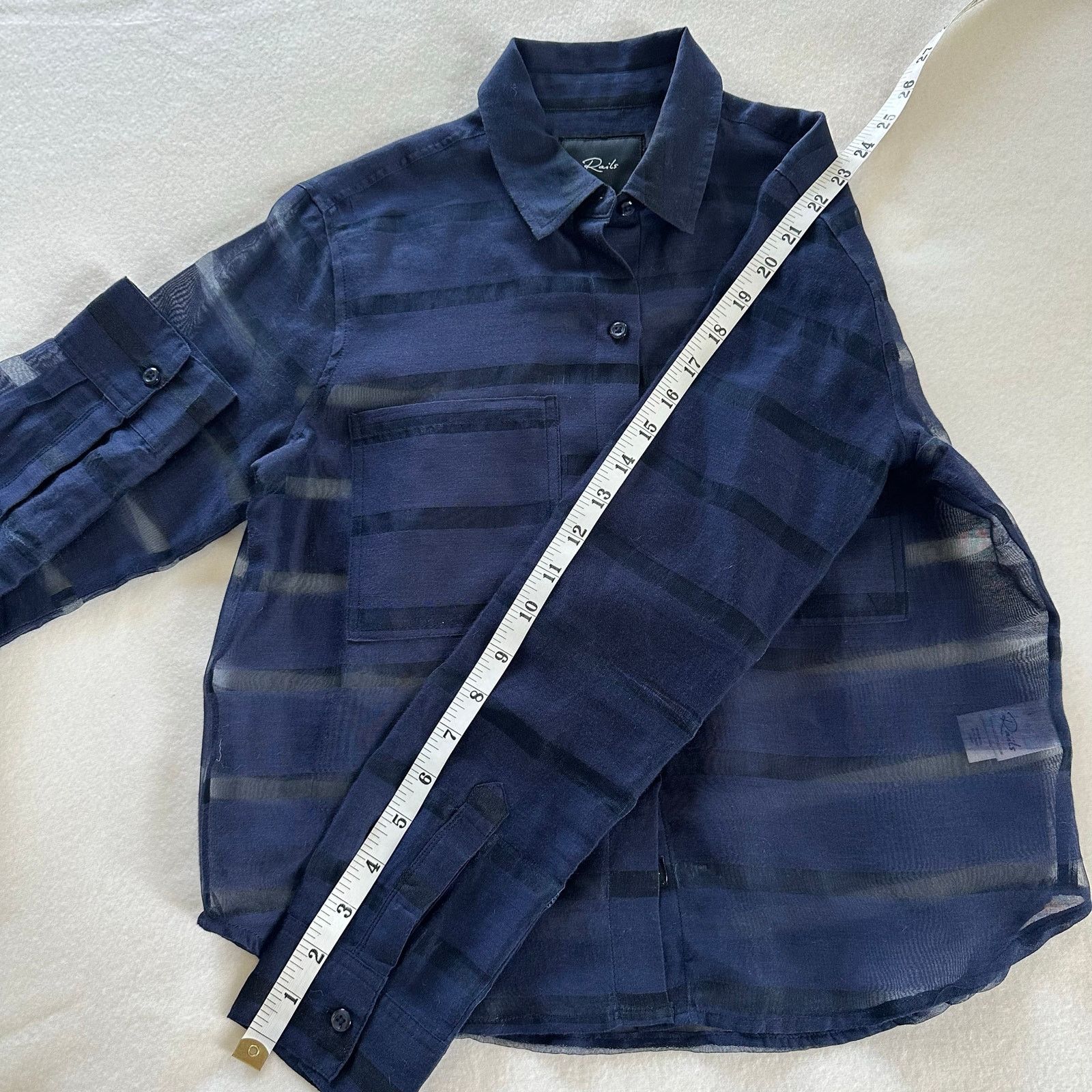 Rails Rails Cameron Sheer Panel Blouse Navy Cotton Silk XS Size XS / US 0-2 / IT 36-38 - 9 Thumbnail
