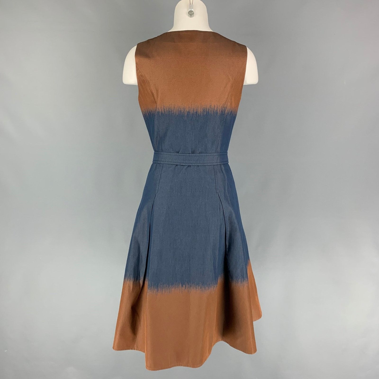 Carolina Herrera Size 8 Navy Brown Cotton Blend Ombre Sleeveless Dress Size M / US 6-8 / IT 42-44 - 3 Thumbnail