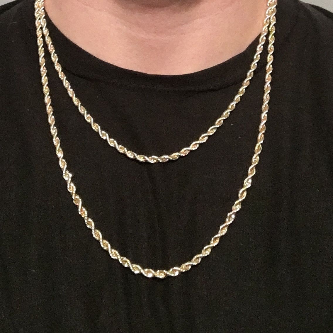 Jewelry Gold Chain Rope Chain Necklace Bundle Set 20in and 24in 4mm Size ONE SIZE - 1 Thumbnail