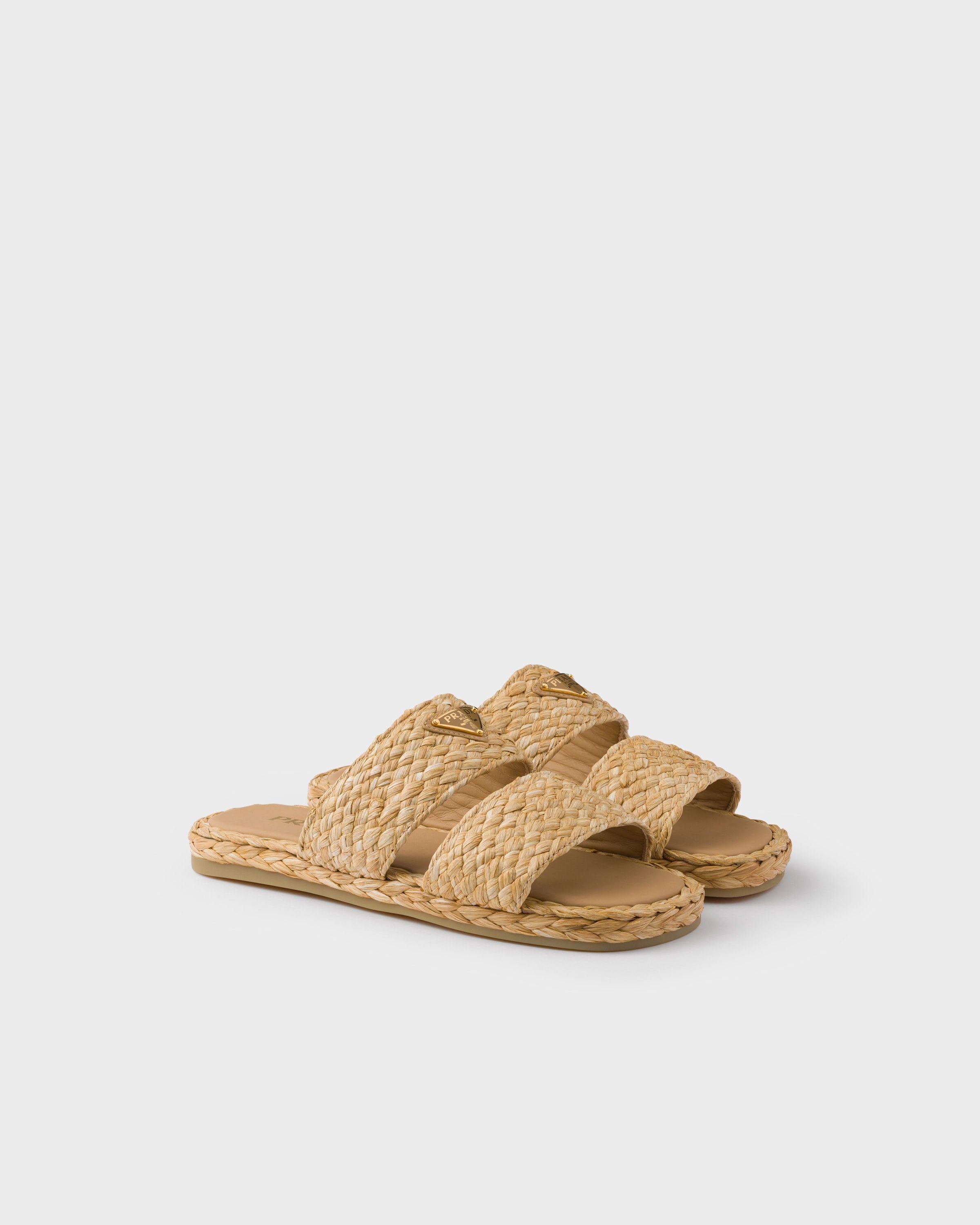Prada o1bcso1str1025 Raffia Slides in Beige Size US 11 / EU 44 - 1 Thumbnail