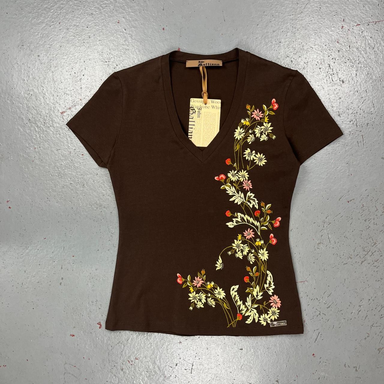John Galliano Brown Embroidered T-shirt