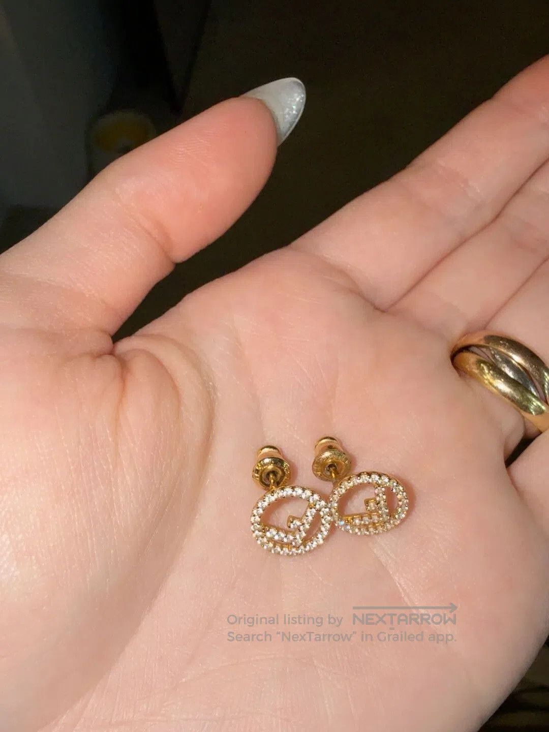 Fendi Fendi Rhinestone Ear Studs in Gold. Size ONE SIZE - 2 Thumbnail
