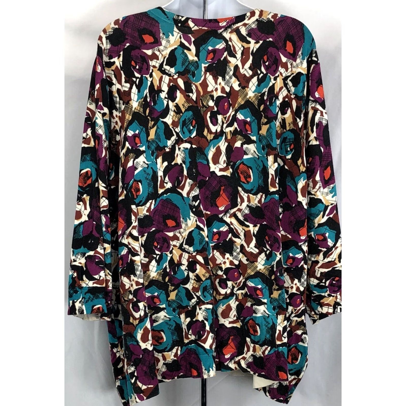 Vintage Lane Bryant Sweater Womens 22/24 Purple Teal Abstract Geo button sleeve Artsy Size 3XL / US 20-22 - 3 Thumbnail