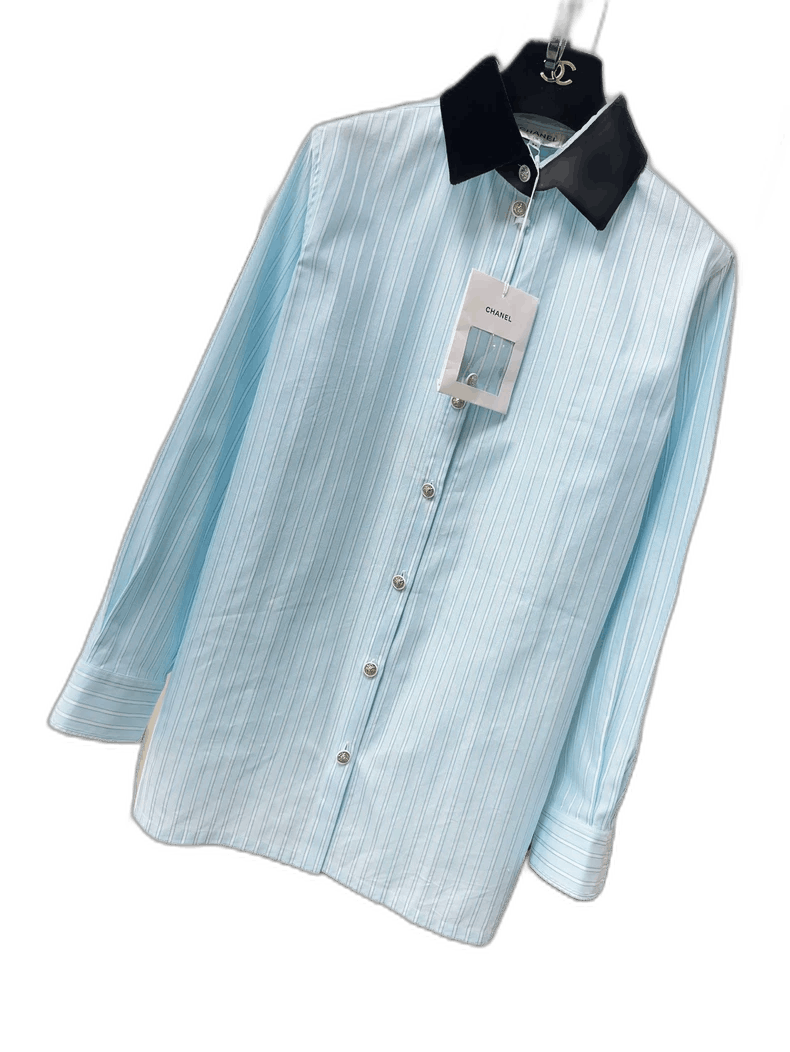 Chanel Chanel 22B Blue Stripe Long Sleeve Shirt Size M / US 6-8 / IT 42-44 - 1 Thumbnail