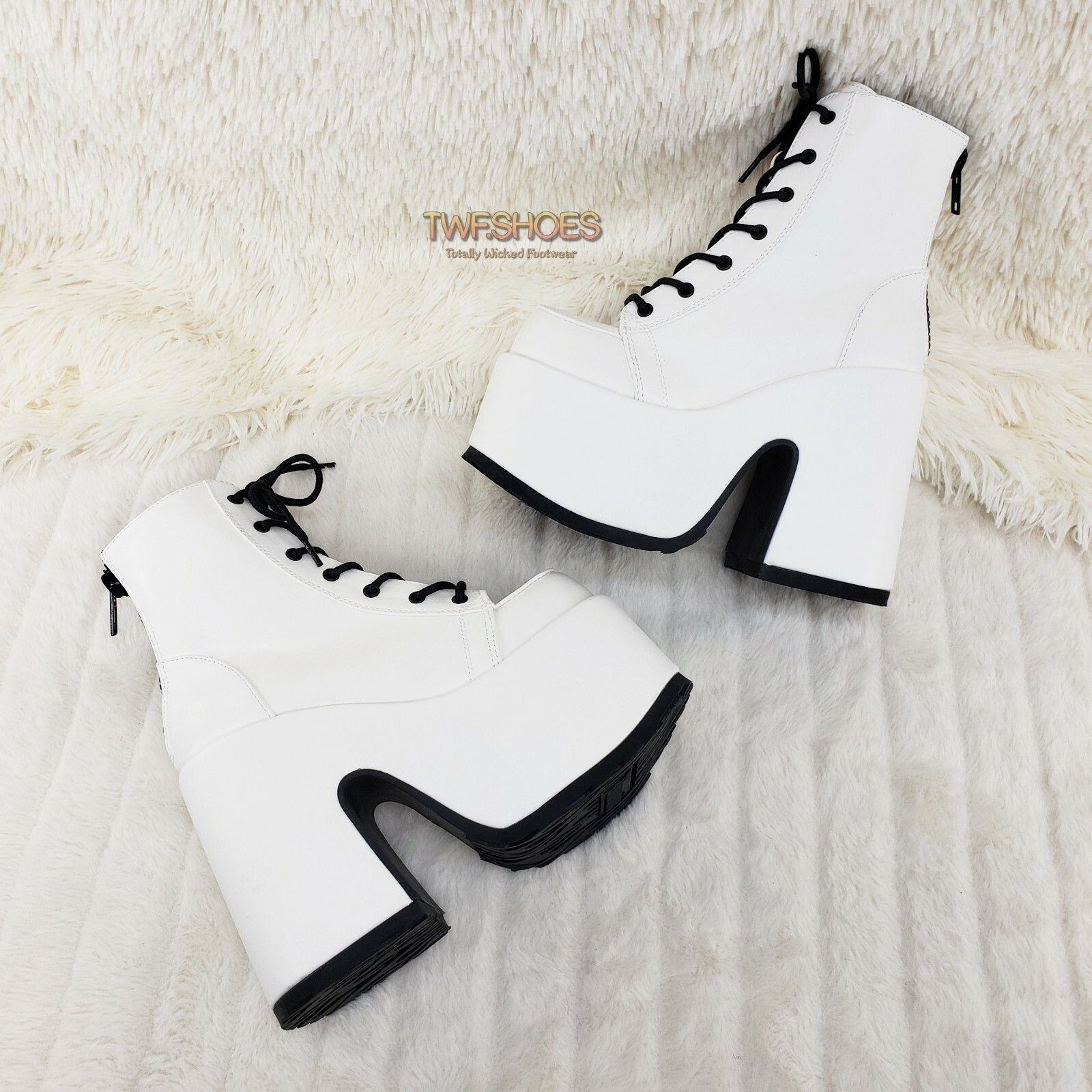 Other Camel 203 Stacked White Matte Platform Goth Punk Ankle Boots Size US 8 / IT 38 - 1 Thumbnail