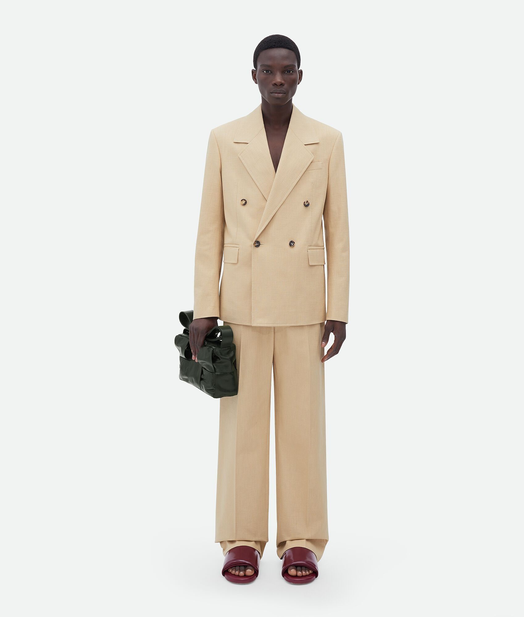 Bottega Veneta o1n1vont0125 Straight Leg Textured Cotton Pant in Beige Size US 32 / EU 48 - 4 Thumbnail