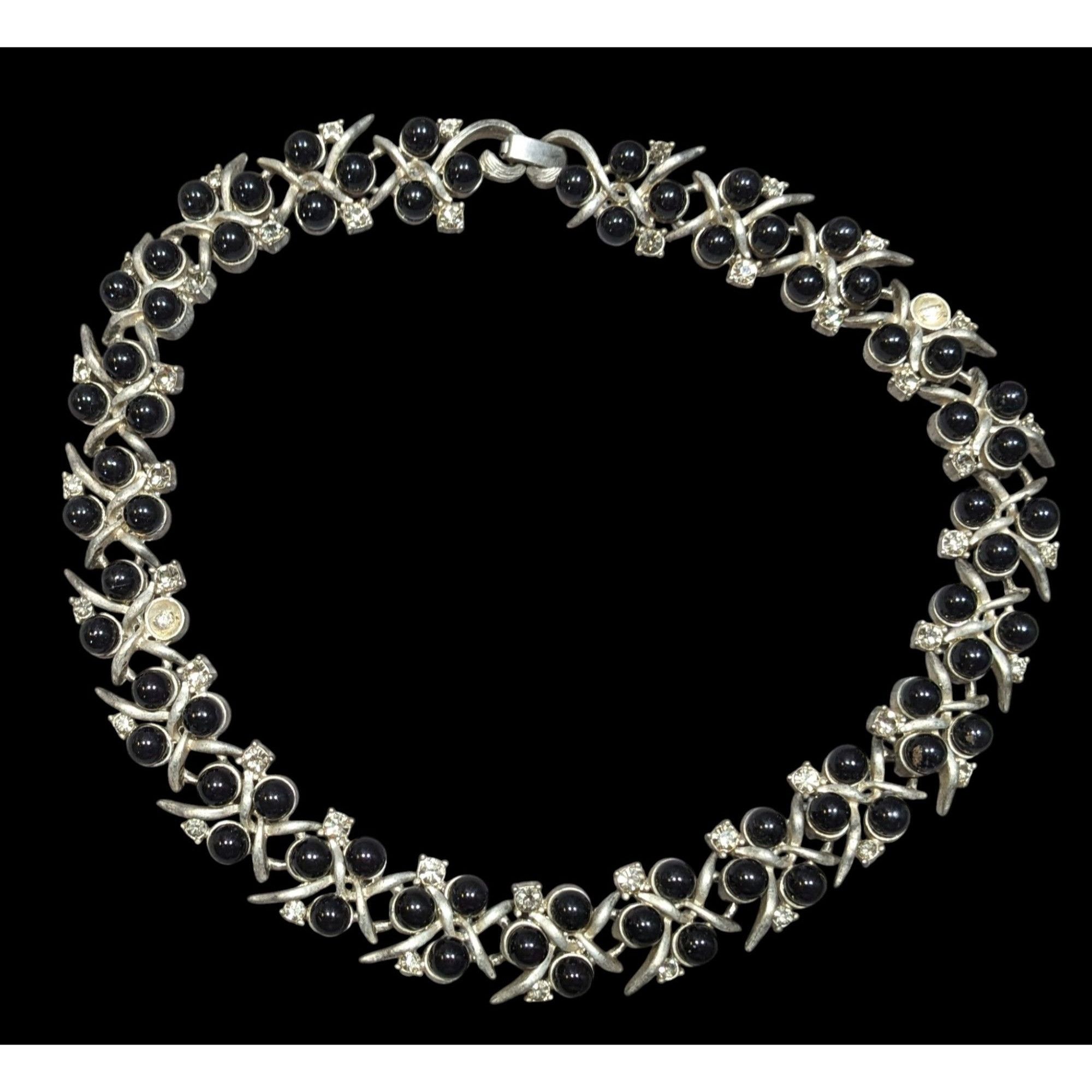 Other Vintage Black Gem And Rhinestone Studded Silver Tone Necklac Size ONE SIZE - 1 Thumbnail